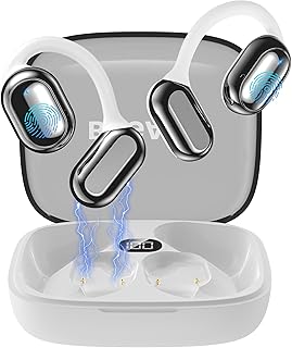 BUGANI Auriculares de oreja abierta, auriculares abiertos con llamadas claras, auriculares inalámbricos Bluetooth 5.4 con ganchos para los oídos, IPX5, impermeables, ligeros, deportivos para