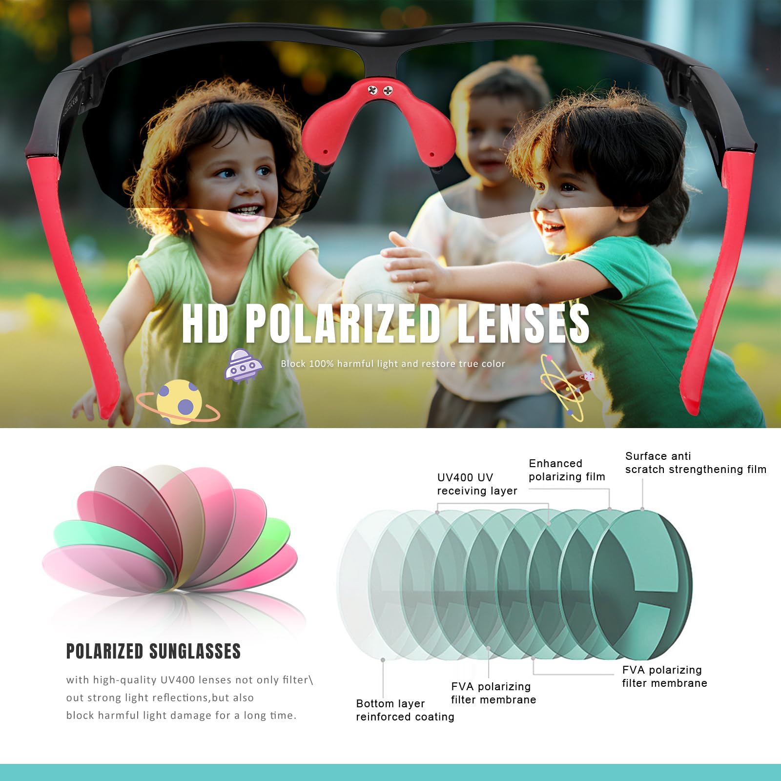 Polarisierte Sonnenbrille für Kinder, Jugend, Baseball, Softball, Radfahren, Sport, Sonnenbrille für Jungen und Mädchen, UV-Schutz