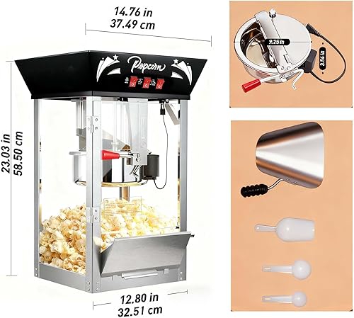 Miniatura 5 de Máquina de palomitas de maíz de 12 onzas, máquina comercial para hacer maíz, máquina de palomitas de maíz para encimera con control de 3