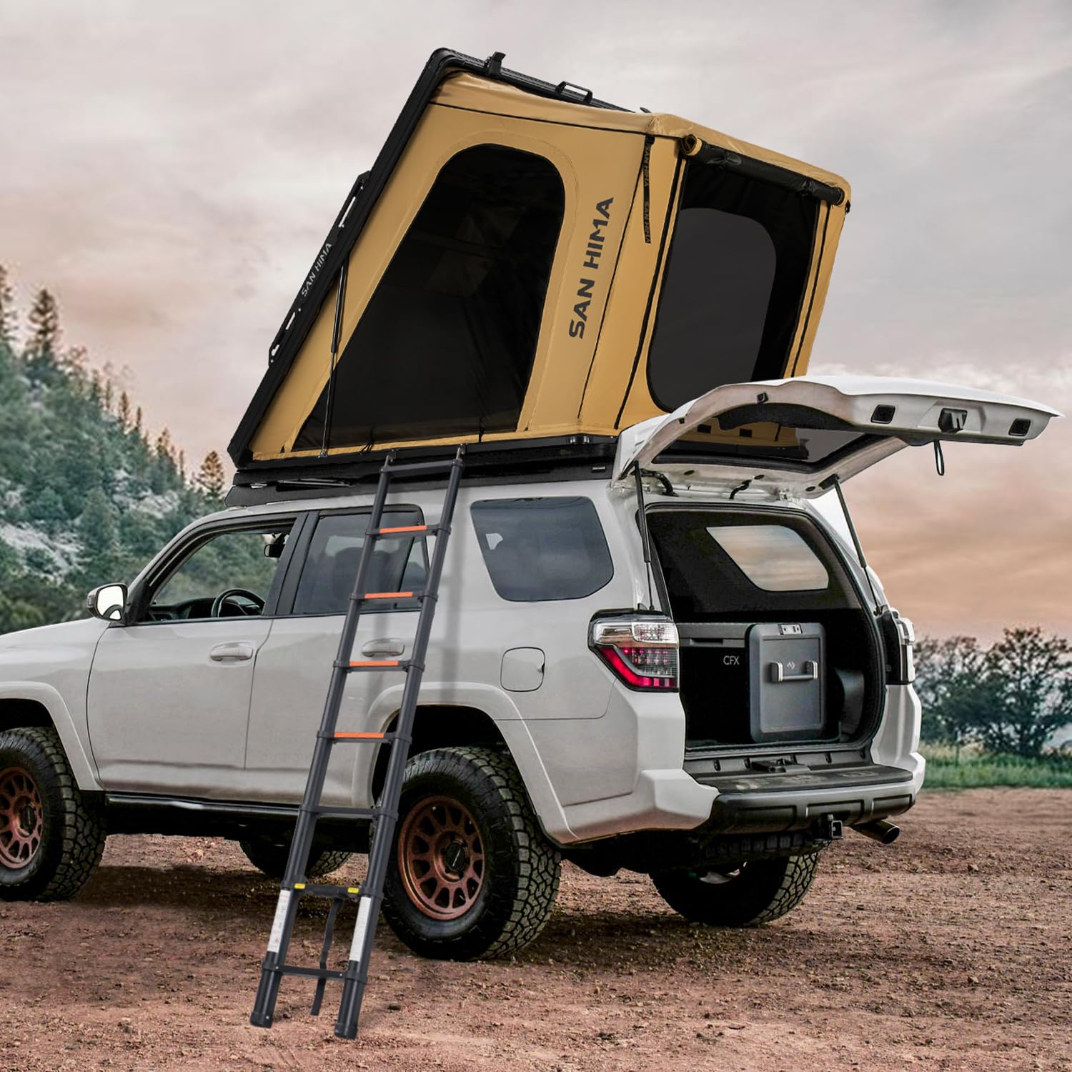 Sanhima Rooftop Tent Hard Shell - Hotham Overland Aluminium Roof Top Tent w/Larger Space, LED Strip Light & Skyview Window, 2” Thick Mattress, for Car SUV Truck Camping, 2-3 People TentGlobal Recycled StandardGlobal Recycled StandardGlobal Recycled Standard