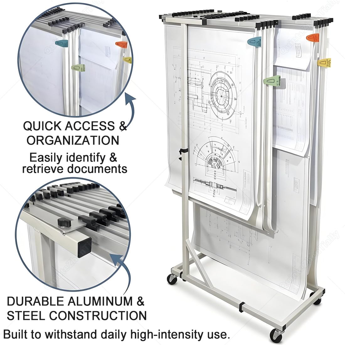 Organizador Documentos Ingeniería Acero 12A0Clamps | Estantes Ajustables Oficina,Altura & Longitud Ajustables,Diseño Montaje Protege Dings Planes,Organización Escritorio Oficina