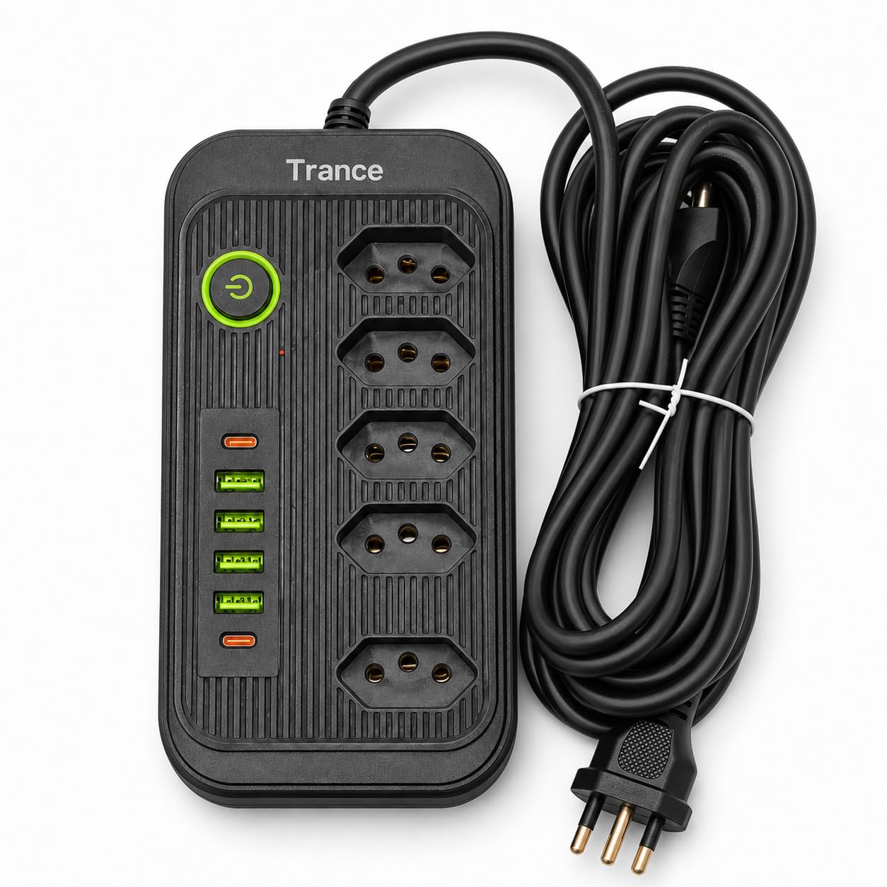 Extensão Elétrica Régua de Energia Bivolt com 5 Tomadas, 4 USB e 2 USB-C, para Casa e