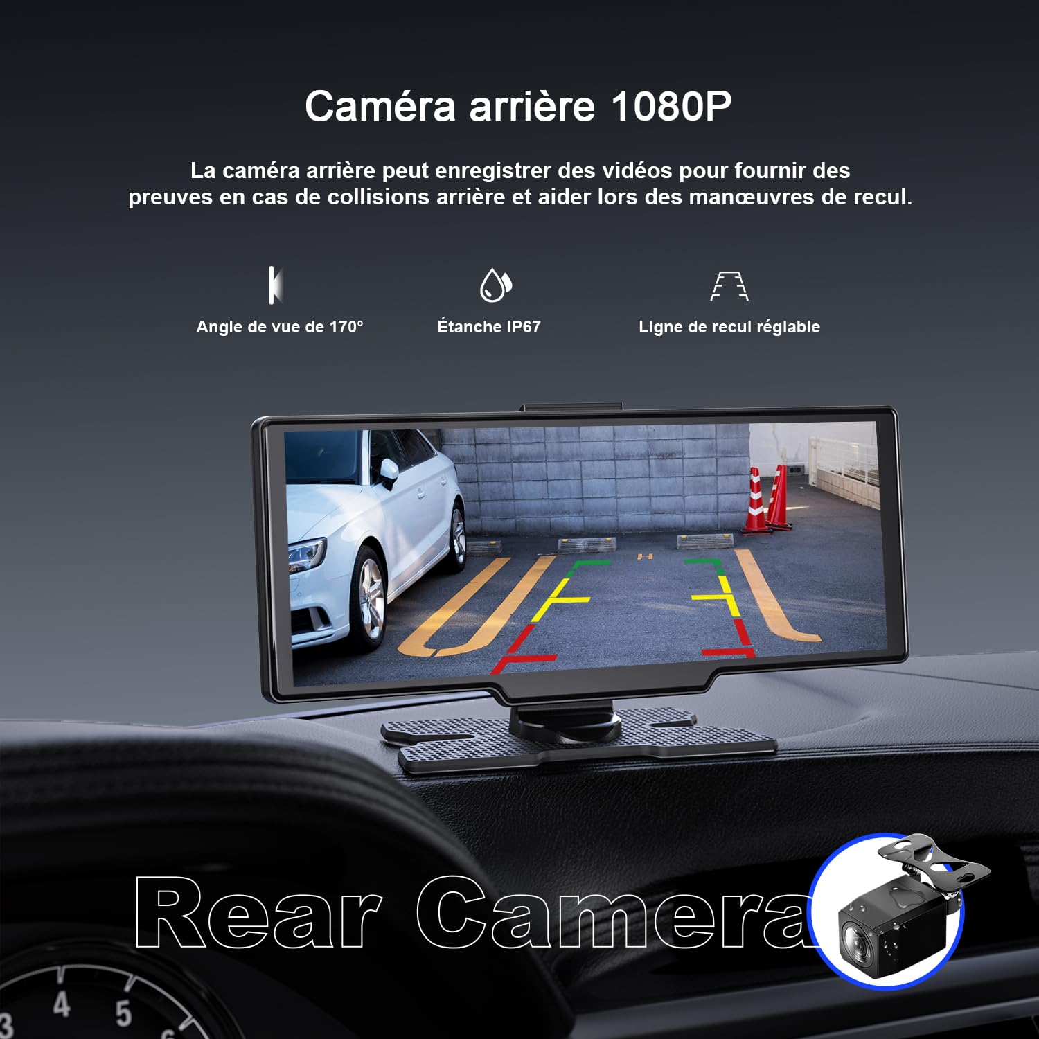 Avylet 9,26'' Carplay Voiture Apple CarPlay & Android Auto, dashcam Avant 4K + caméra de recul HD, 60FPS, Mise à Jour OTA, GPS, Commande vocale, Mirror Link, Bluetooth 5.2, AUX, FM，avec 64Go Carte