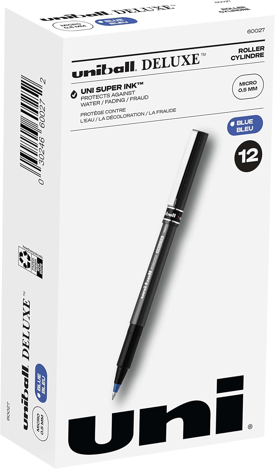 uniball Deluxe Micro Point Roller Ball Pens, Blue (60027)