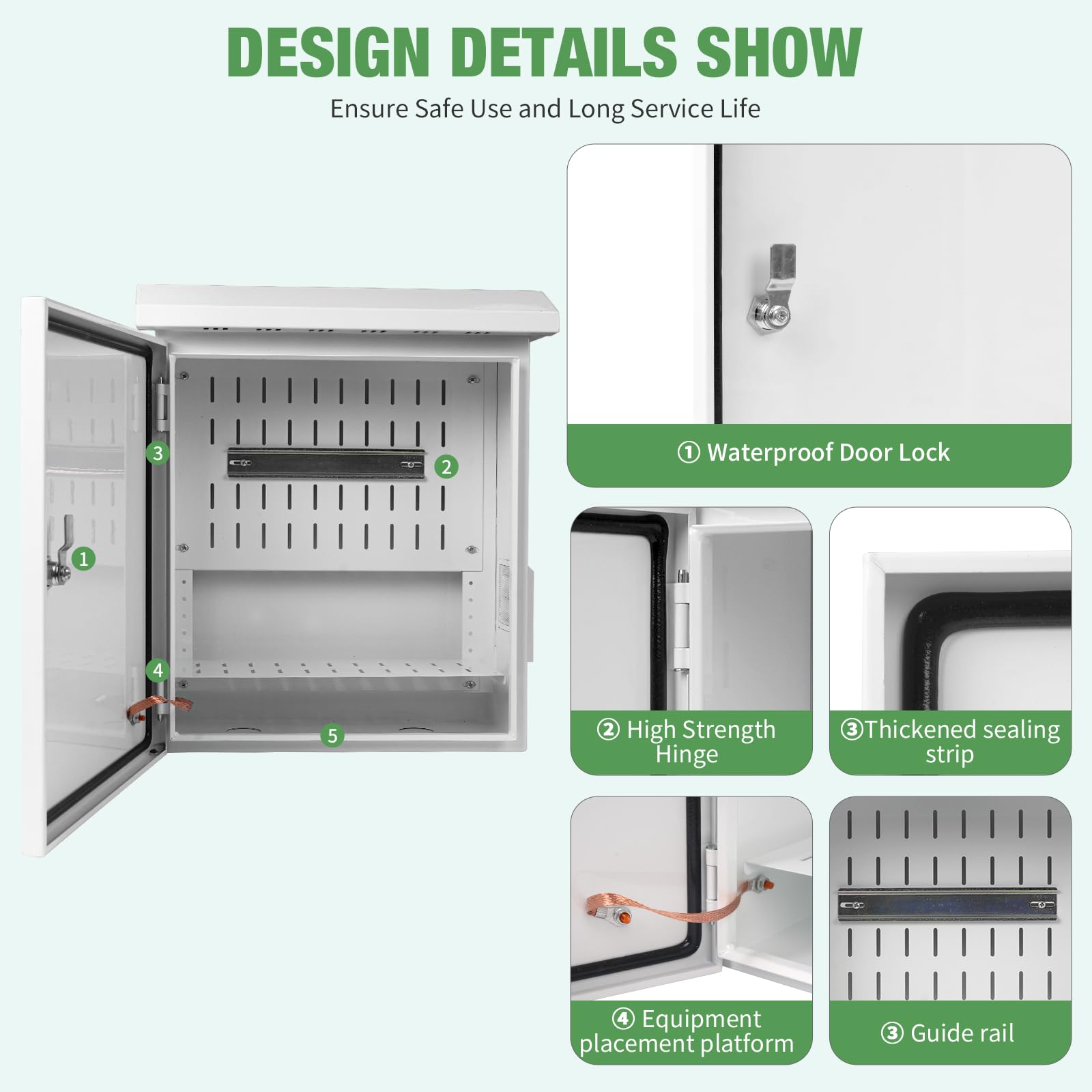 Caja eléctrica para exteriores con termostato y ventilador de refrigeración, 50,8 x 40,6 x 20,3 cm, diseño de ventilación, caja eléctrica IP65, impermeable, gabinete eléctrico de calle con piezas de