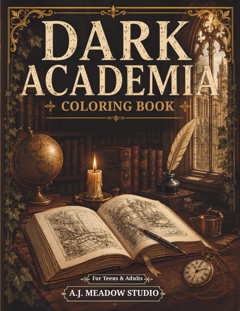 Dark Academia Coloring Book: Cozy Libraries, Vintage Study Rooms, Gothic Interiors and Scholarly Spaces for Relaxation, Creativity and Stress Relief (Dark Academia Coloring Book Collection)