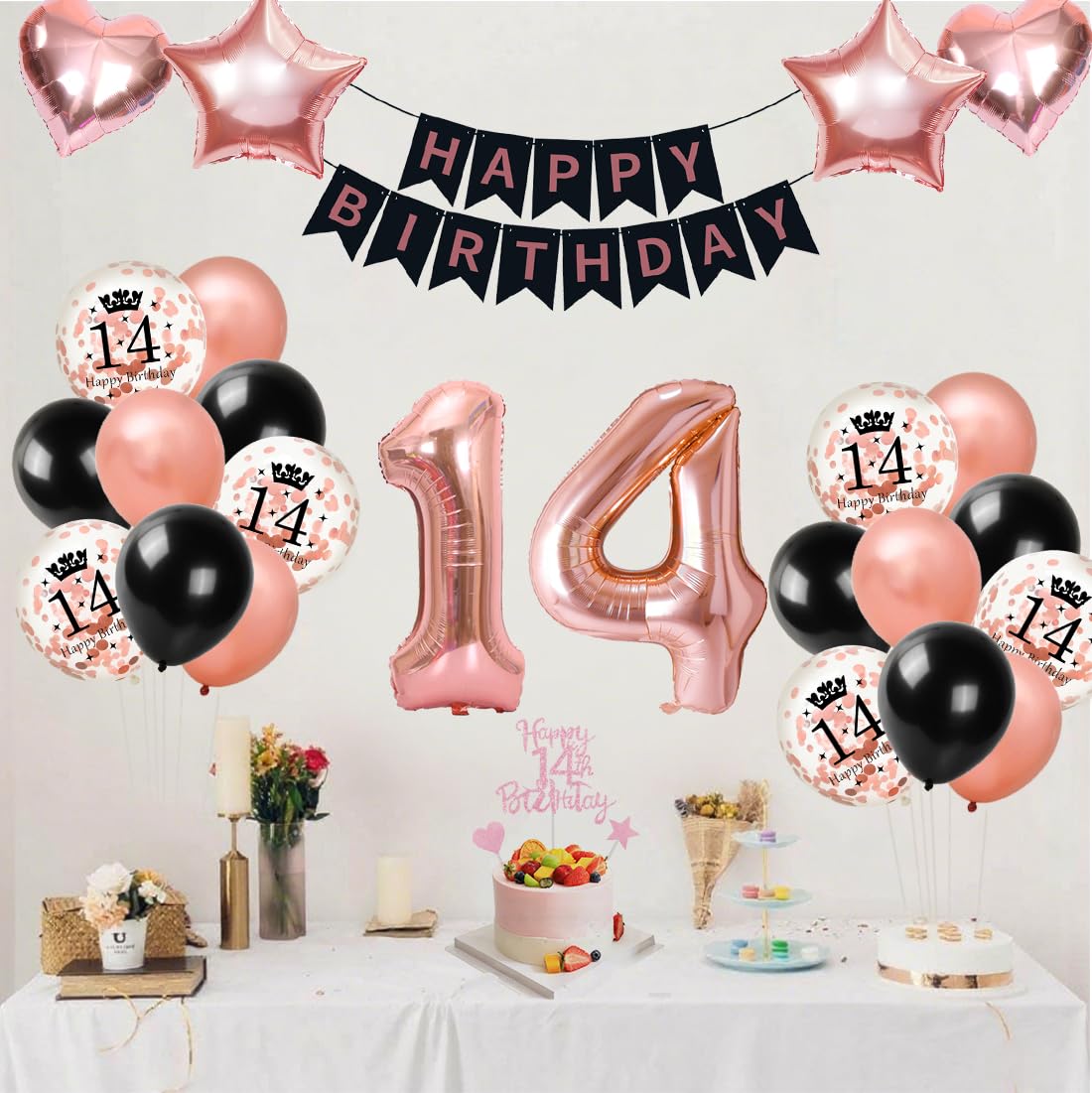 Palloncini 14 anni compleanno rosso nero, Palloncini 14 anni nero rosso