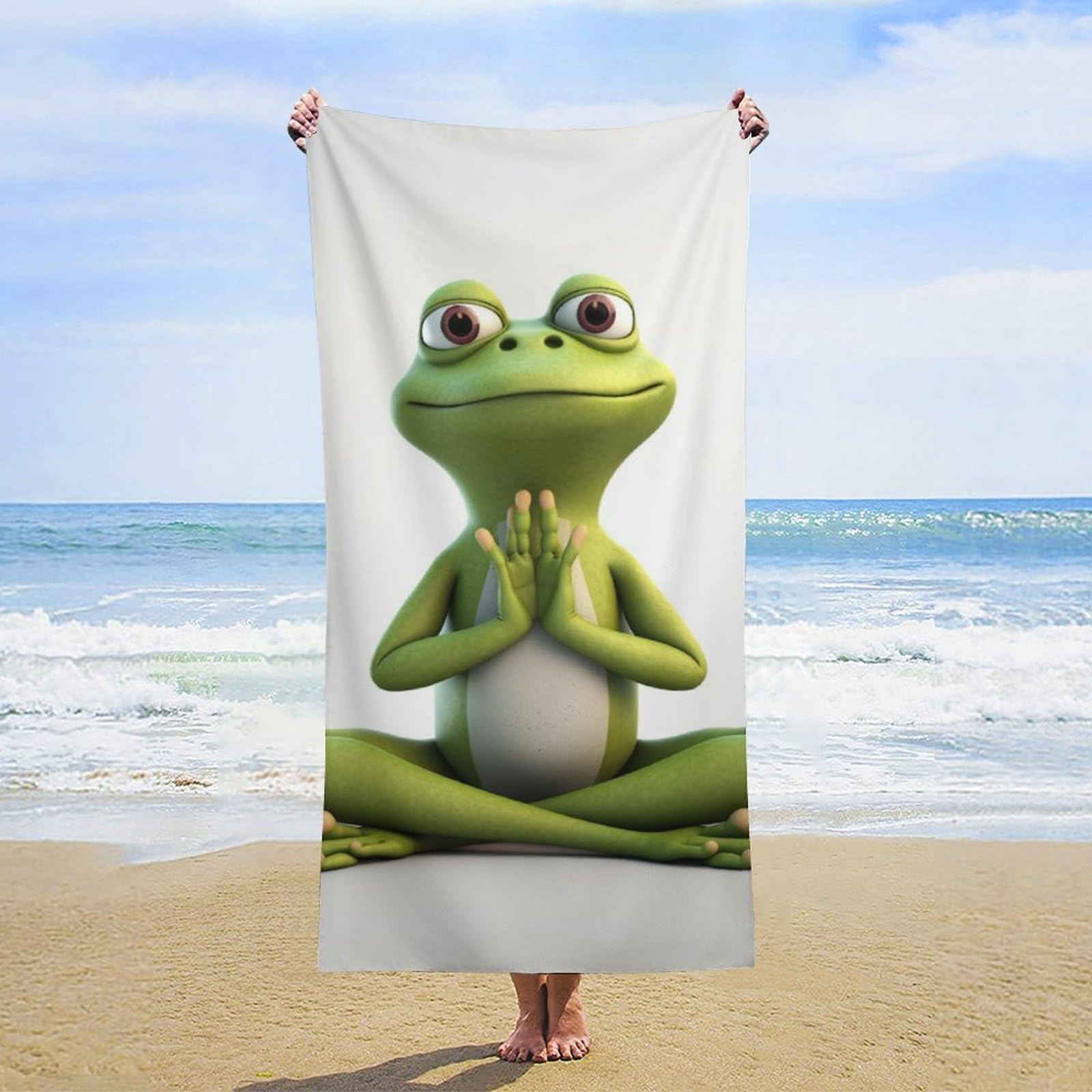 NTVOWPZO The Funny Frog Doing Yoga Beach Towel Oversized Microfiber Bath Towels Lightweight Sand Proof Beach Towels Absorbent Pool Towels for Swimming Yoga Bathroom Towel 31.5" X 63"