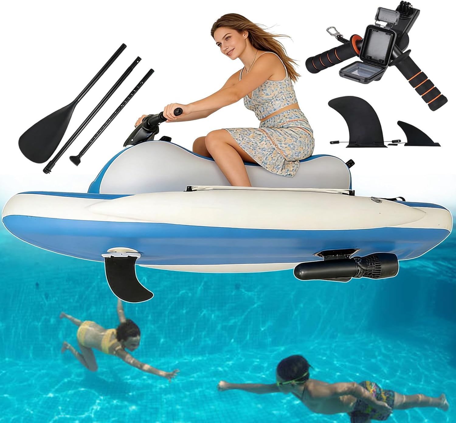 Summer Electric Water Scooter for Adults – 3-in-1 Inflatable Kayak & Diving Propulsor,Brushless Motor + Heavy-Duty Drop-Stitch PVC Material,30-160 Min Battery,for Pool Beach Lake 700W