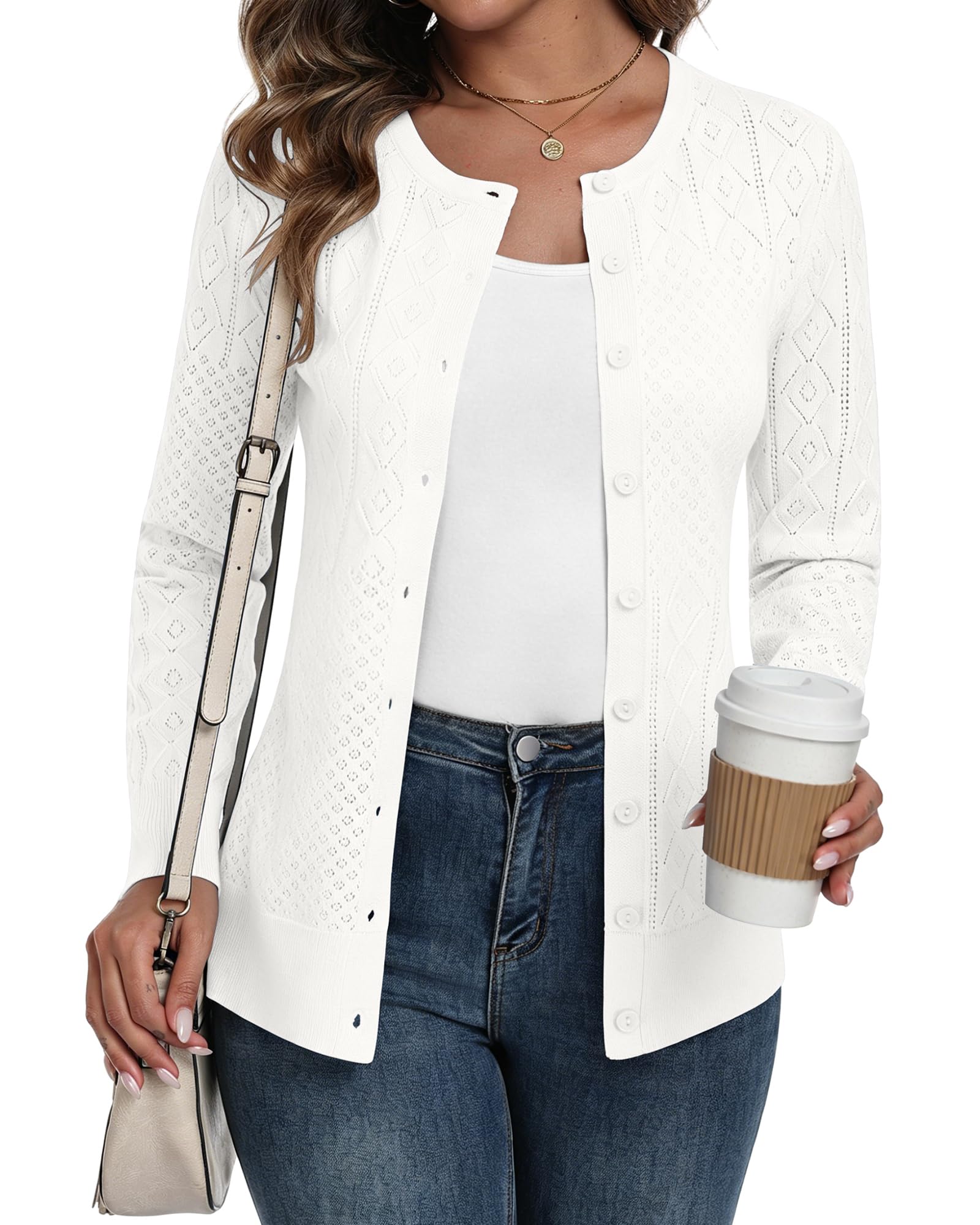 YUNDAI Damen Strickjacken Cardigans Crew Neck Kurzarm Puff S