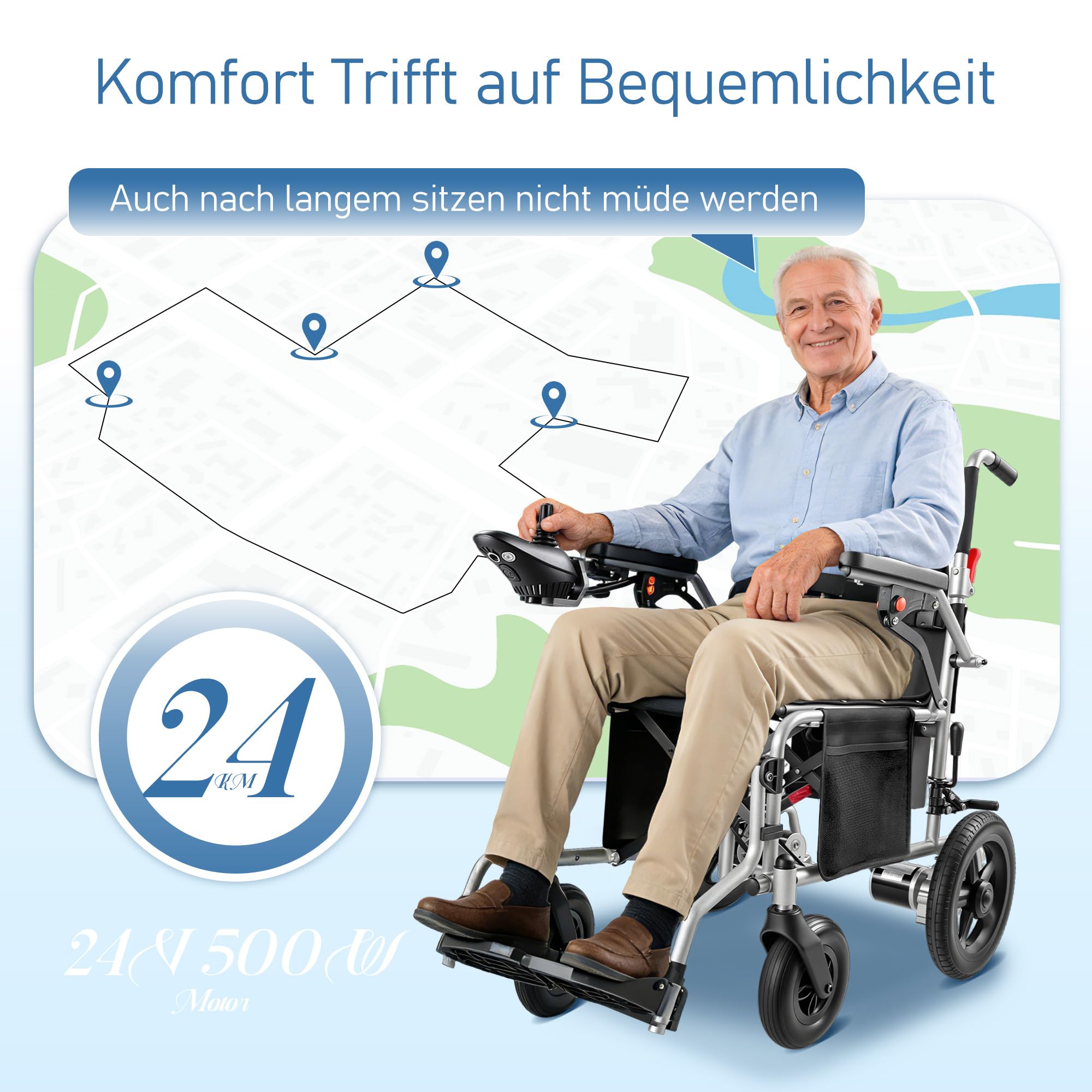 YF001 ZygenAir - Sillas de ruedas eléctricas para adultos, motor de 500 W, plegable, silla de ruedas ligera, capacidad de carga de 150 kg, alcance de 24 km, fácil de plegar y transportar para personas