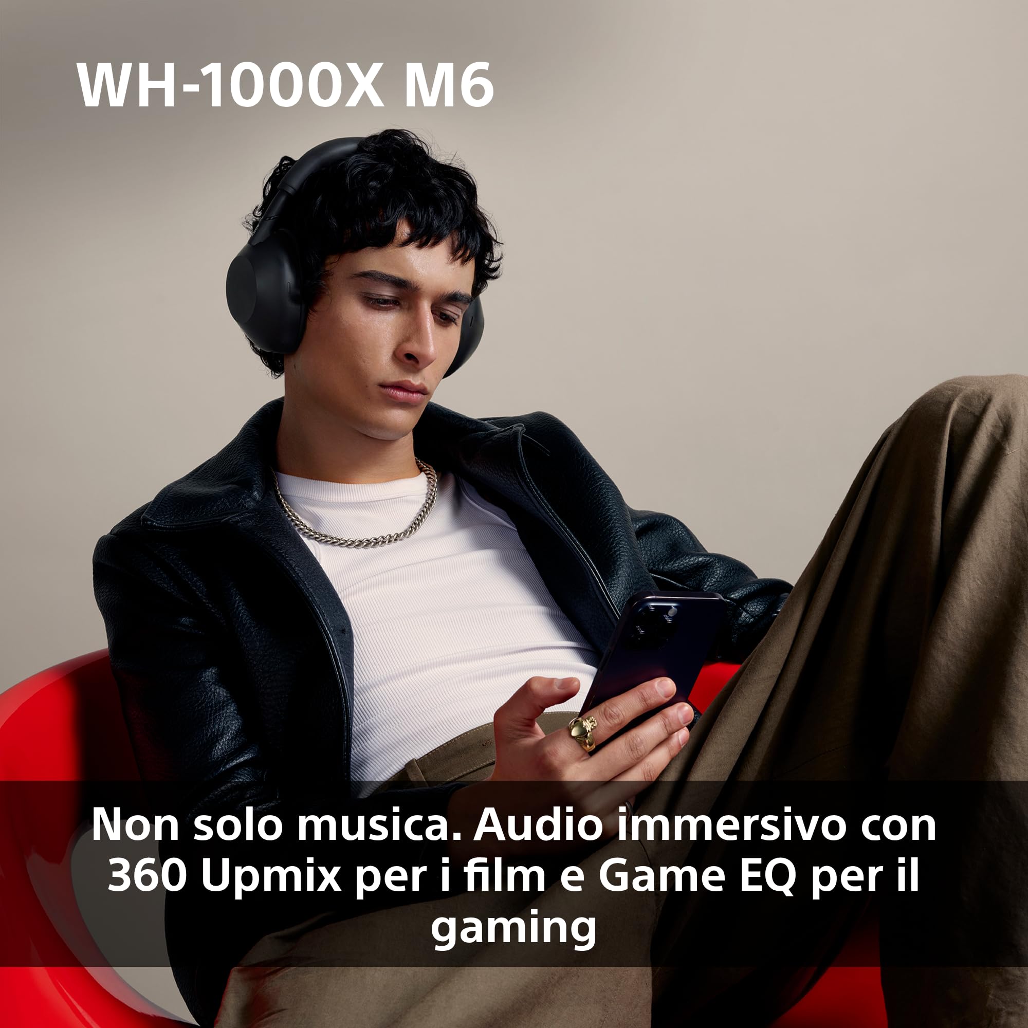Sony WH-1000XM6 Cuffie wireless Premium con cancellazione del rumore, audio Hi-Res, massimo comfort, design pieghevole, custodia resistente, batteria da 30 ore NC On, iOS e Android - Black
