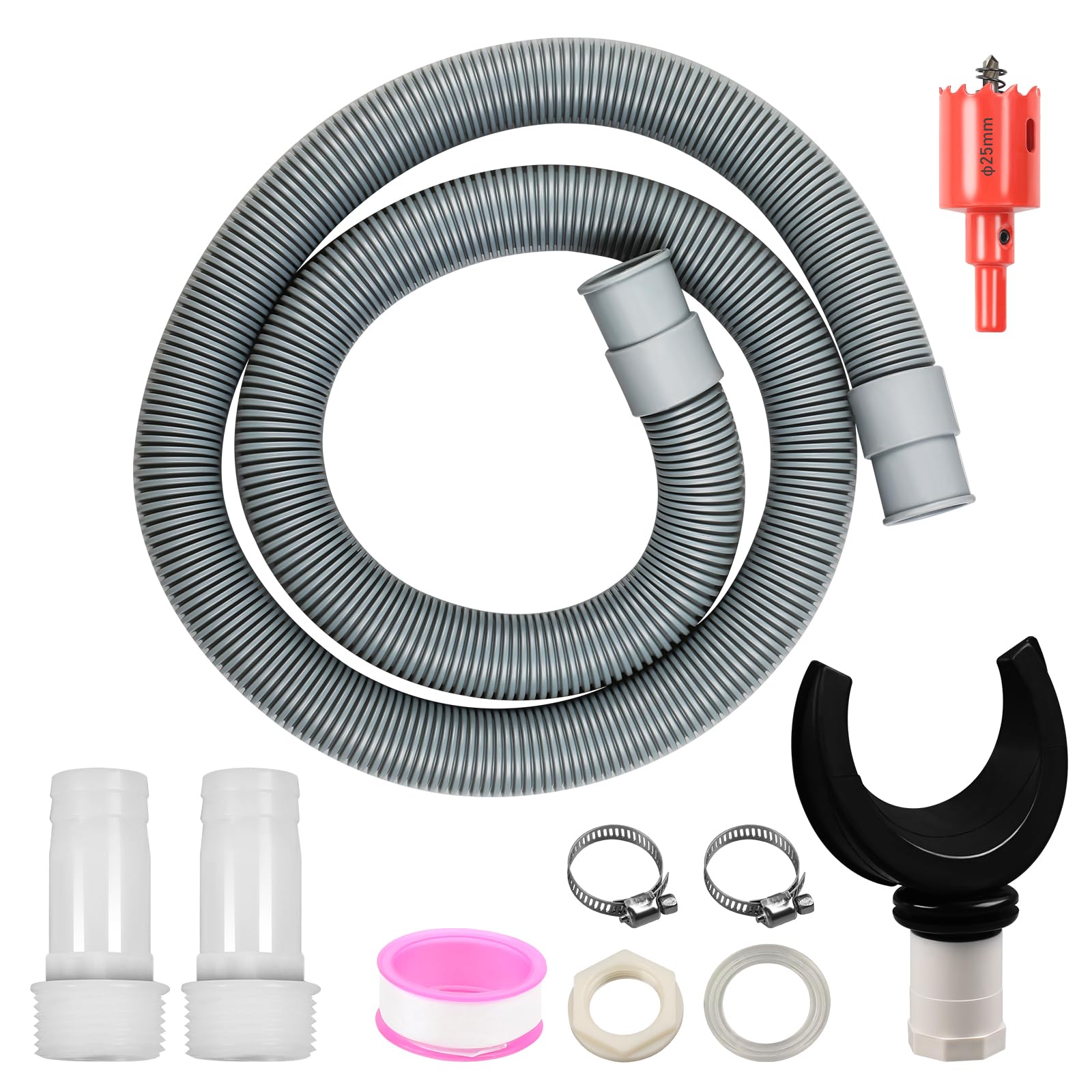 MaxEarn8 Piece Rain Butt Connection Set Including 100 cm Connection Hose + 25 mm Shunt Pipe + Hole Opener, Rain Butt Connection Downpipe for Rain Collector Rainwater Butt Brand: MaxEarn