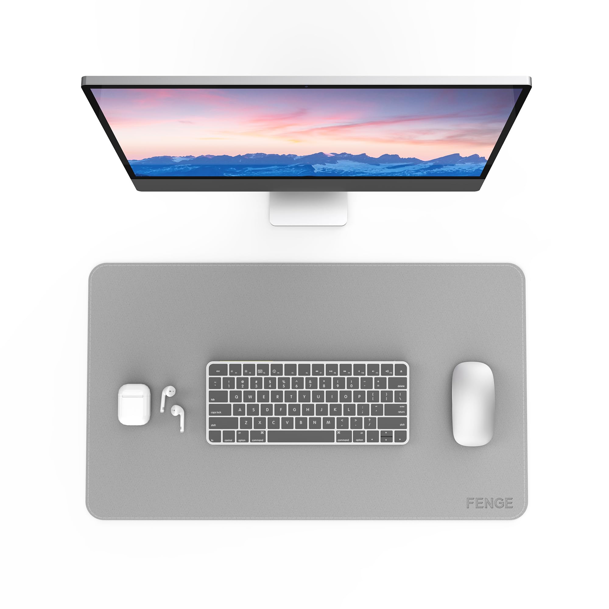 Fenge Dual-Sided Desk Mat, Large PU Leather & Natural Cork Mouse Pad, Waterproof & Non-Slip Desk Protector, Ultra-Slim Writing Mat for Home Office, Gaming & Study (Grey, 60×35cm)