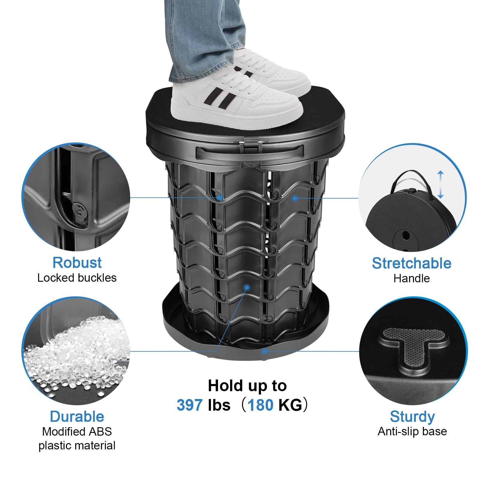imodomio Camping Portable Toilet for Adults Portable Toilet Comes with 10 Bin Bags and is Ideal for Camping, Hiking, Fishing and Parties. Load Capacity up to 180 kg (Noire, S)