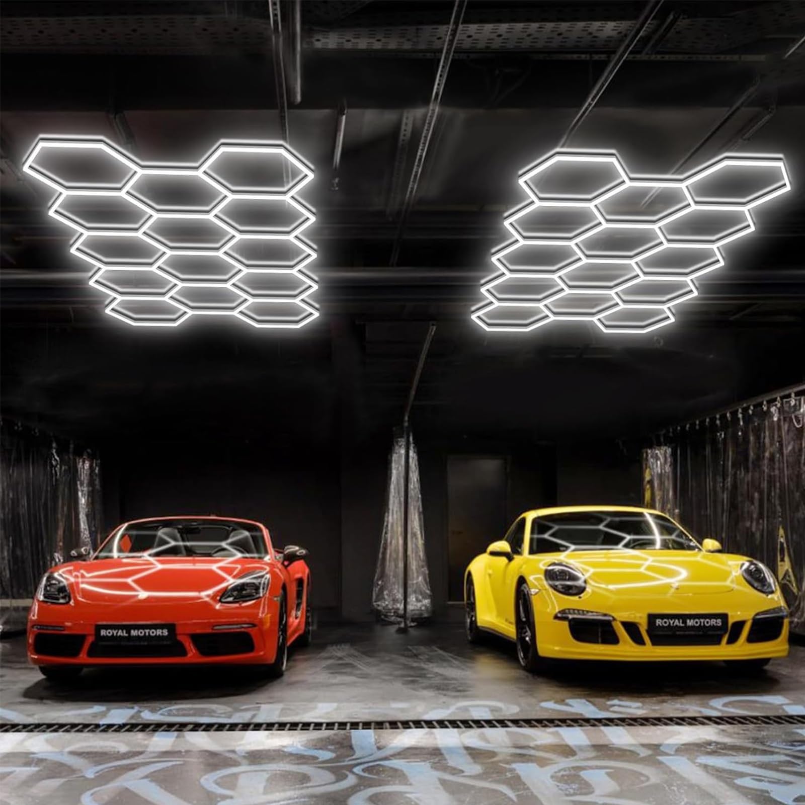 TimjAn Plafoniera LED esagonale for garage, luci da officina super luminose 6500K collegabili for garage, officina, magazzino, cantina, pulizia auto(14 Hex)
