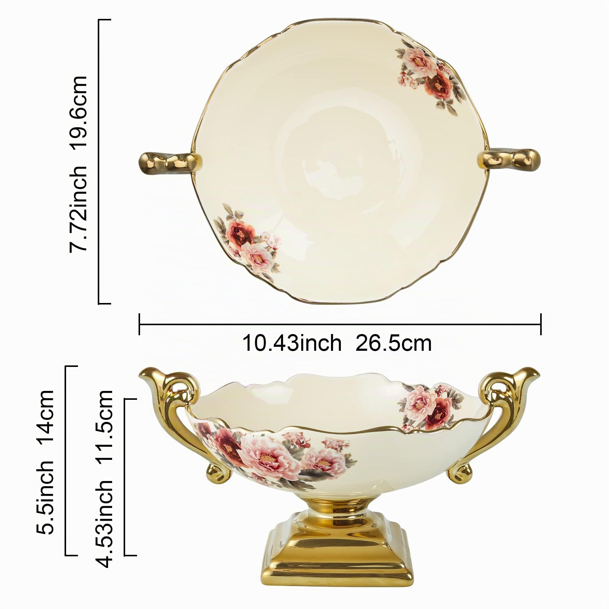 fanquare Gewellten Rändern Blumen Porzellan Schale, Vintage Salatschüssel, Keramik Obstschale mit Fuß für Partys