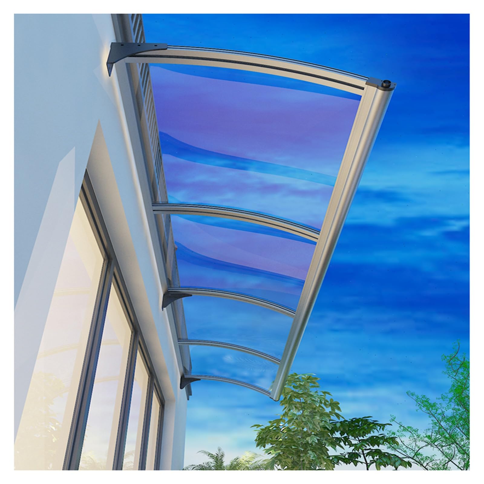 Auvent d'entrée en polyéthylène de 80x220 cm avec fixations robustes en alu