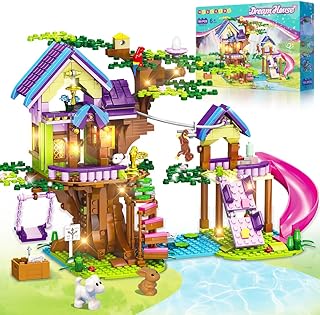 HOGOKIDS Tree House Building Toy with LED Light - 751 PCS Treehouse Building Block Set with Slides Swing Animals, Friendship Forest House for Kids Girls Boys Ages 6 7 8 9 10 11 12+ Birthday Gift