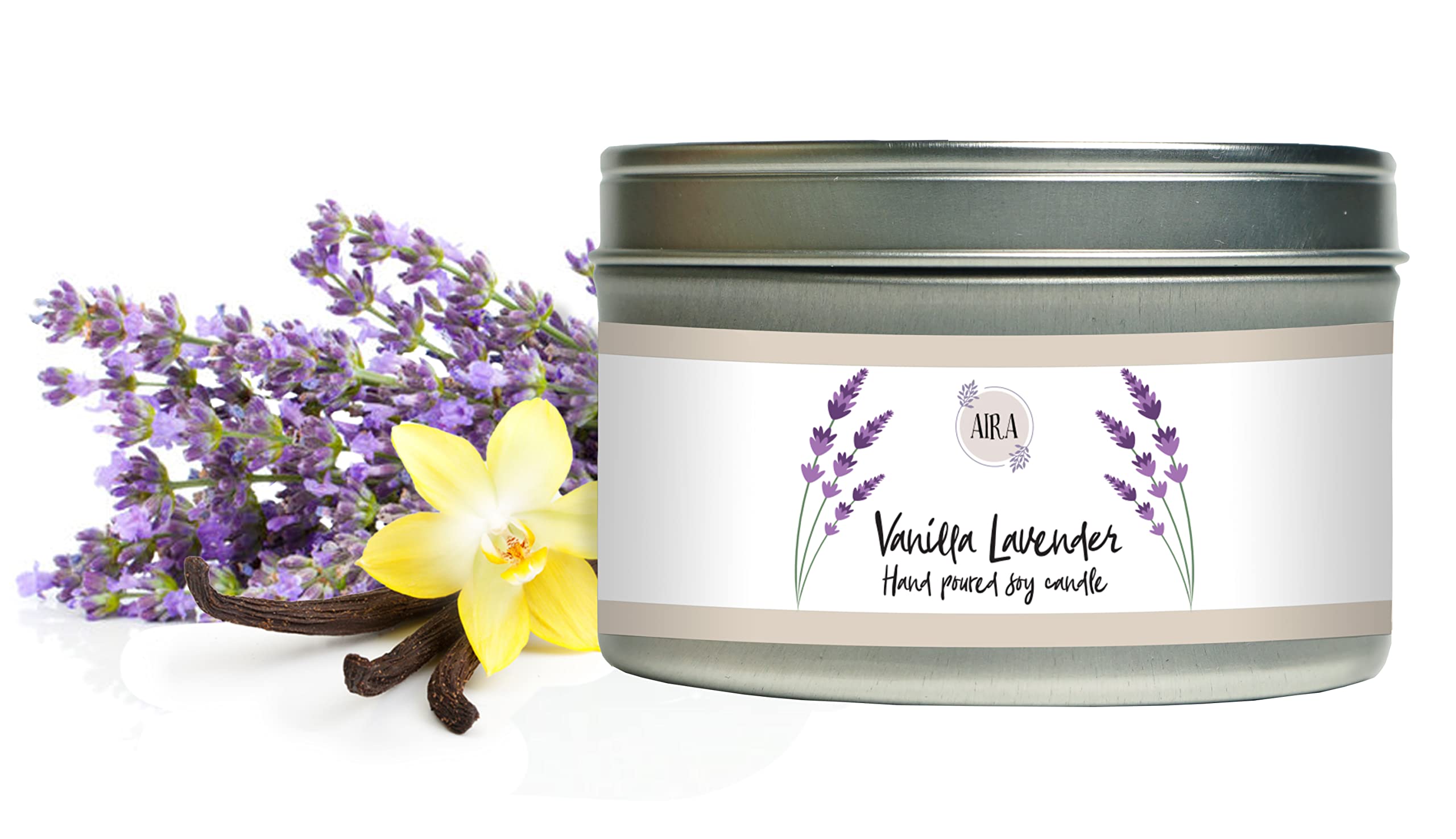 Aira Soja-Kerzen Bio, koscher, veganisch, In Weckglas W/Therapeutic Grade Essential Oil Blends Hand Gegossen 100% Soy Kerzenwachs Paraffin Freies Burns 8 Unzen Vanille-Lavendel