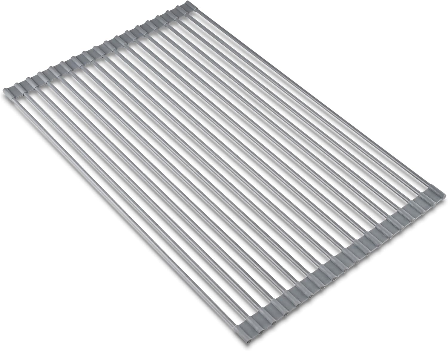 edge Roll Up Dish Drainer, Over The Sink Multi-Purpose Foldable Drying Rack, Silicone Coated Gray, Medium- 17" x 13.1"