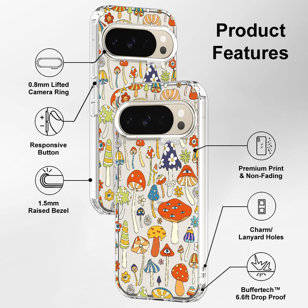 MOSNOVO Case for Google Pixel 10 & Pixel 10 Pro, [Buffertech 6.6ft Military-Grade Drop Protection] [Anti Peel Off Tech] Clear TPU Bumper Phone Case Cover Design - Cute Cherry — view 370