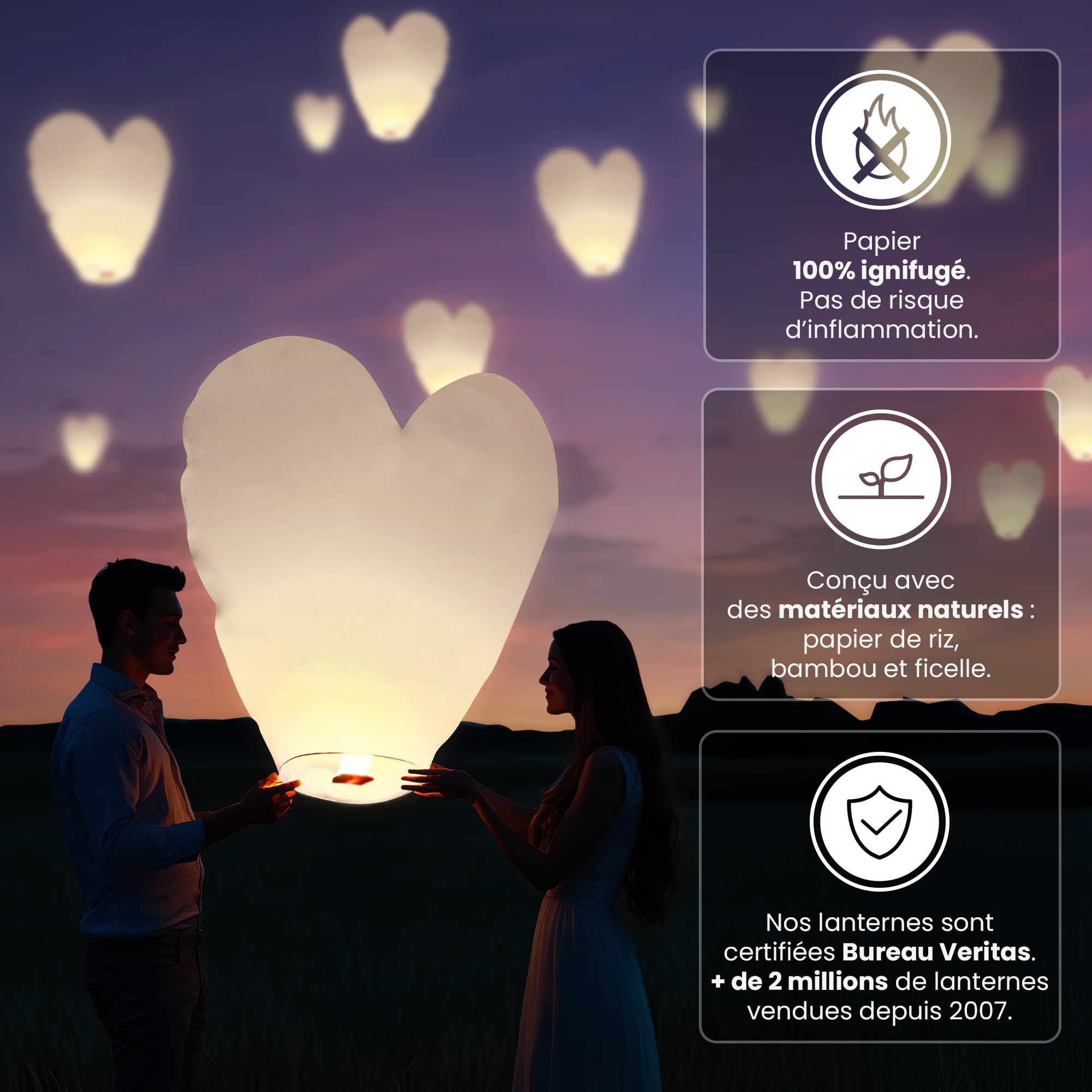 SKYLANTERN Lot de 10 Lanternes Volantes en Forme de Coeur 60 x 120 cm - Chinoise Blanche - Papier Idéal pour Soirée Romantique, St Valentin et Mariage en Extérieur