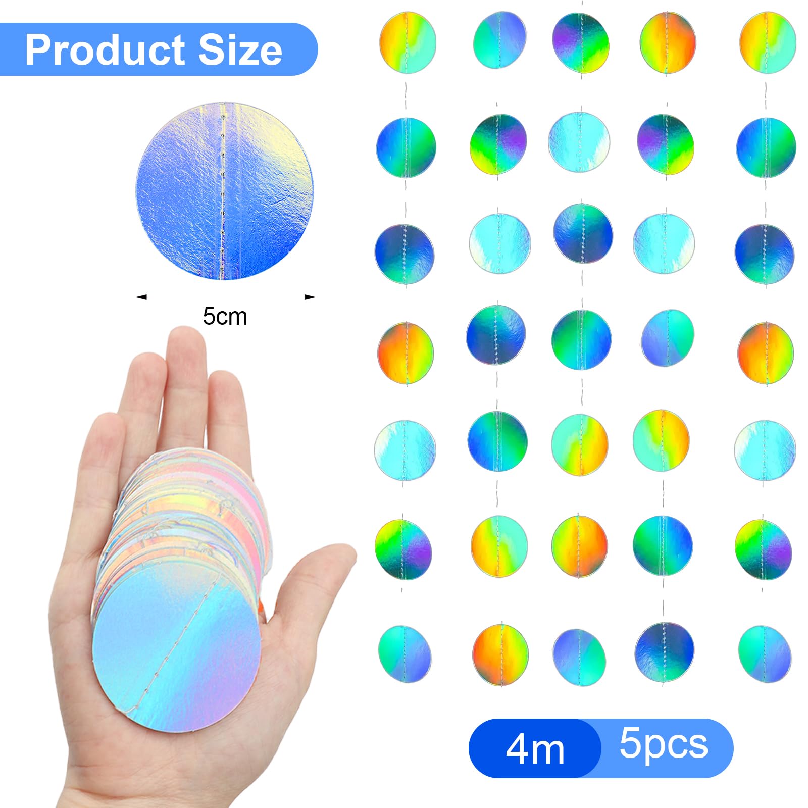 4 Ghirlande Iridescenti Appese - 13 Piedi Cadauna, Cerchi Di Carta Glitterata - Per Matrimoni, Compleanni - Foto 3