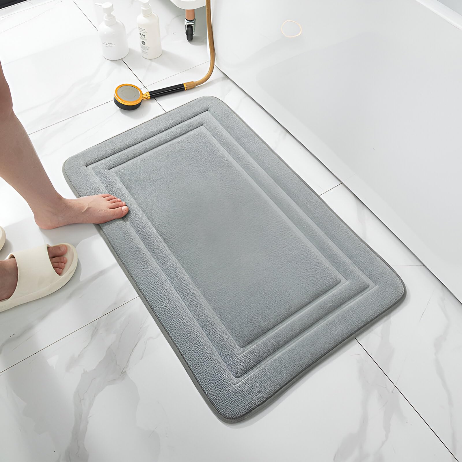B BigHomeBath Mat, Bath Mat, Non-Slip Bathtub, Absorbent, Washable, Soft, Comfort and Safety, 40 x 60 cm, Grey.