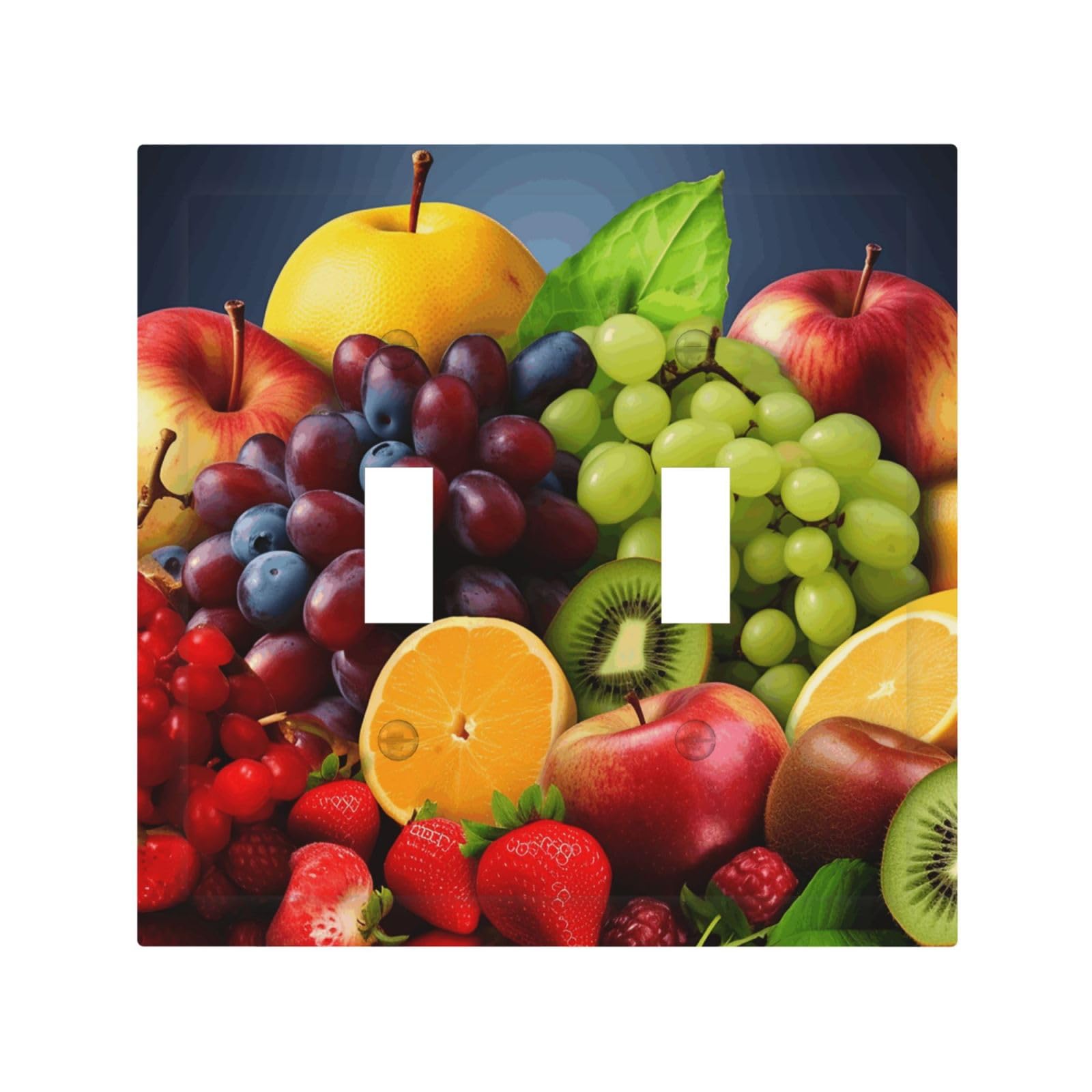 Decorator Double Toggle Light Switch Covers Fruits Wall Plate 2-Gang Mid Size 5" x 4.9" Double Toggle Switch Wallplate Decorative 2 Gang Wall Switch Plate Covers