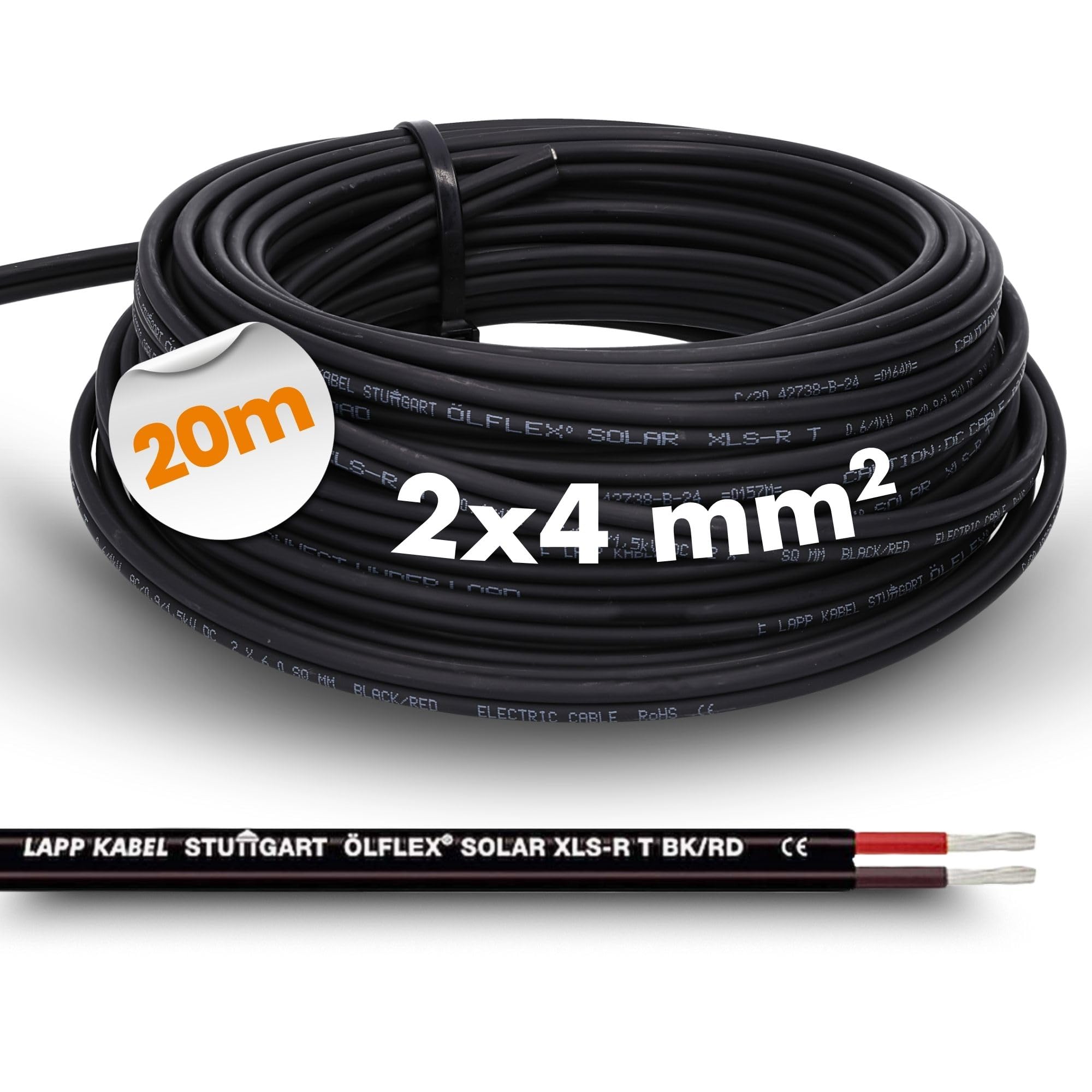 LappKabel Bund Lapp ÖLFLEX Solar XLS-R T 2 x 4 mm² BK/RD Solar Cable Twin Cable 20 m 2 x 4 mm²