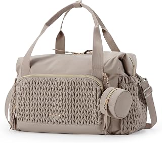 mommore Quilted Diaper Bag Tote - Large Capacity Hospital Bag with Pacifier Case & Changing Pad for New Moms