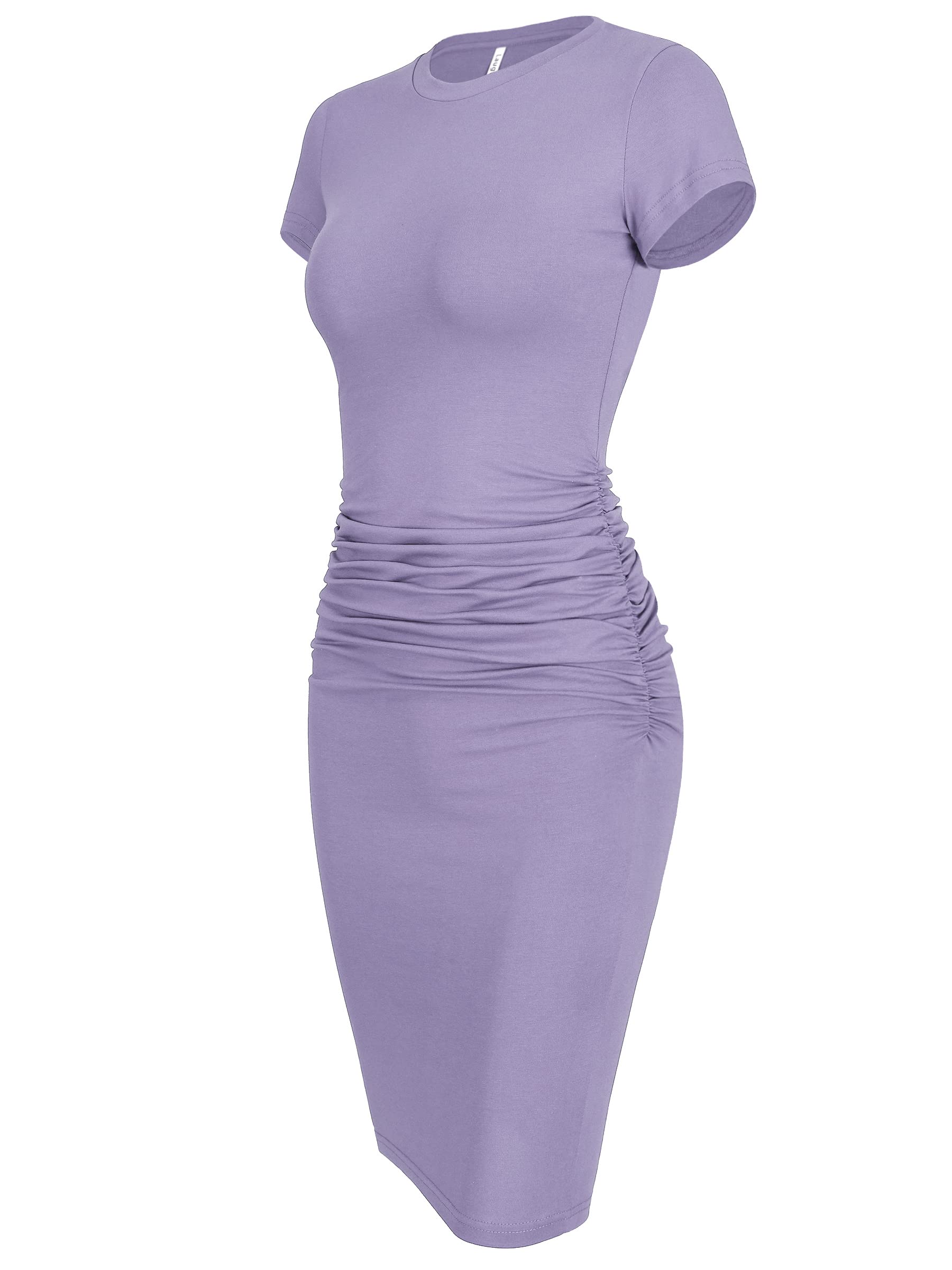 Laughido Women's Short Sleeve Ruched Bodycon Sundress Knee Length T Shirt Dresses 2025 Trendy Casual Outfits