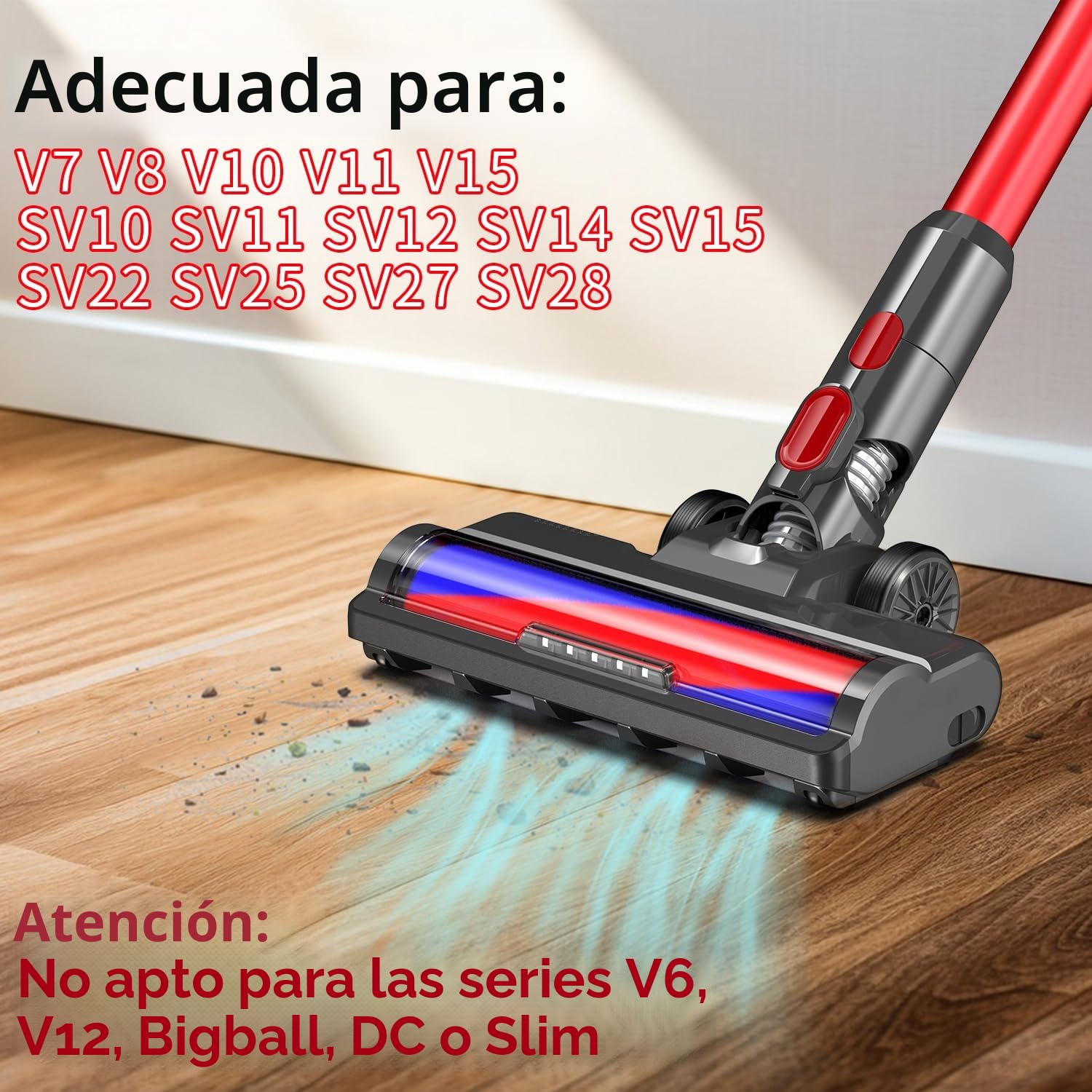 Cepillo con rodillo suave para Dyson V7 V8 V10 V11 V15, pieza de repuesto para boquilla de suelo, cepillo de repuesto con rodillo suave, luces frontales para suelos duros como parquet, suelos de