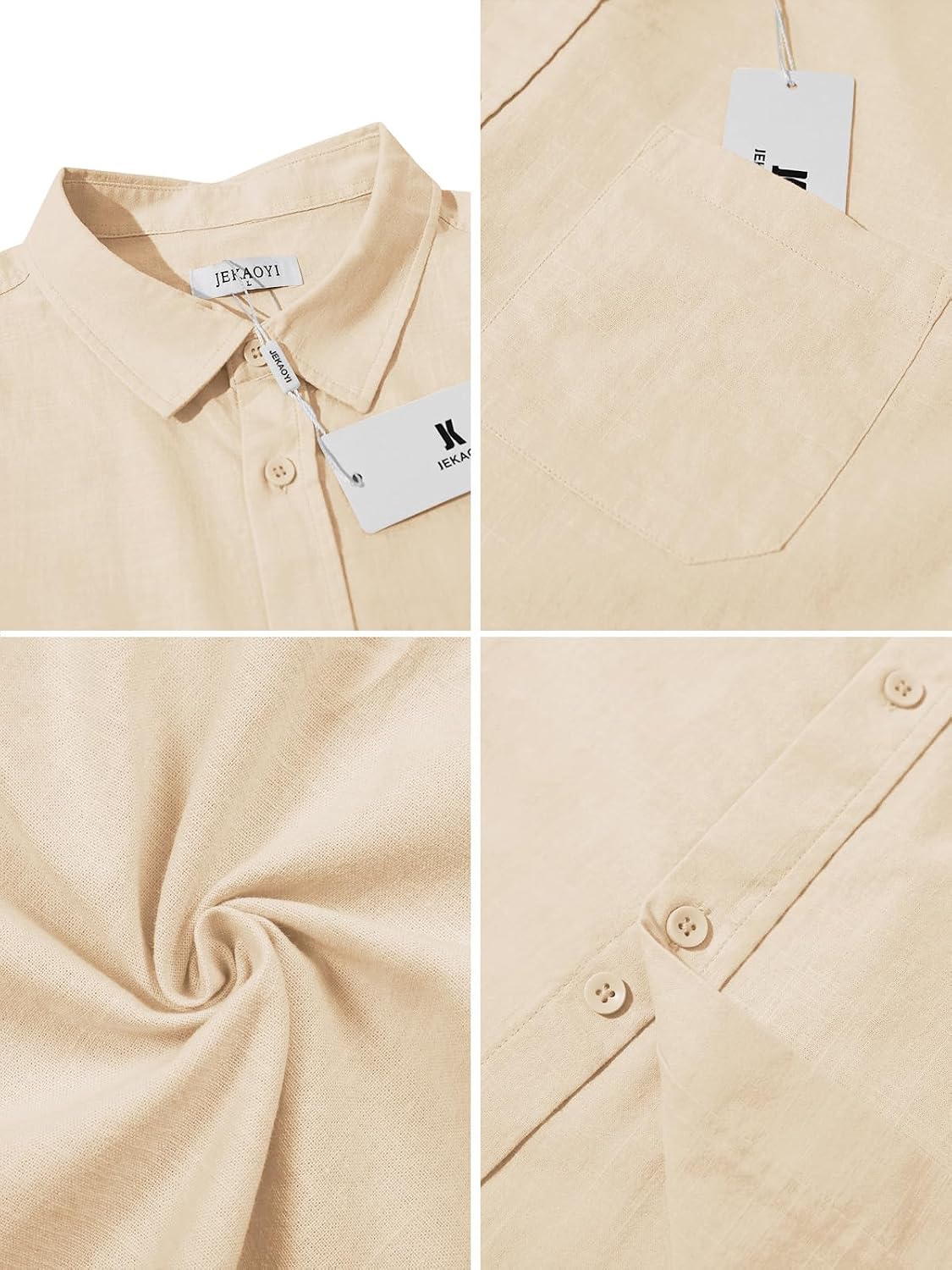 JEKAOYI Button Down Linen Shirts for Men Casual Long Sleeve Regular Fit Cotton Beach Shirts with Pocket thumbnail