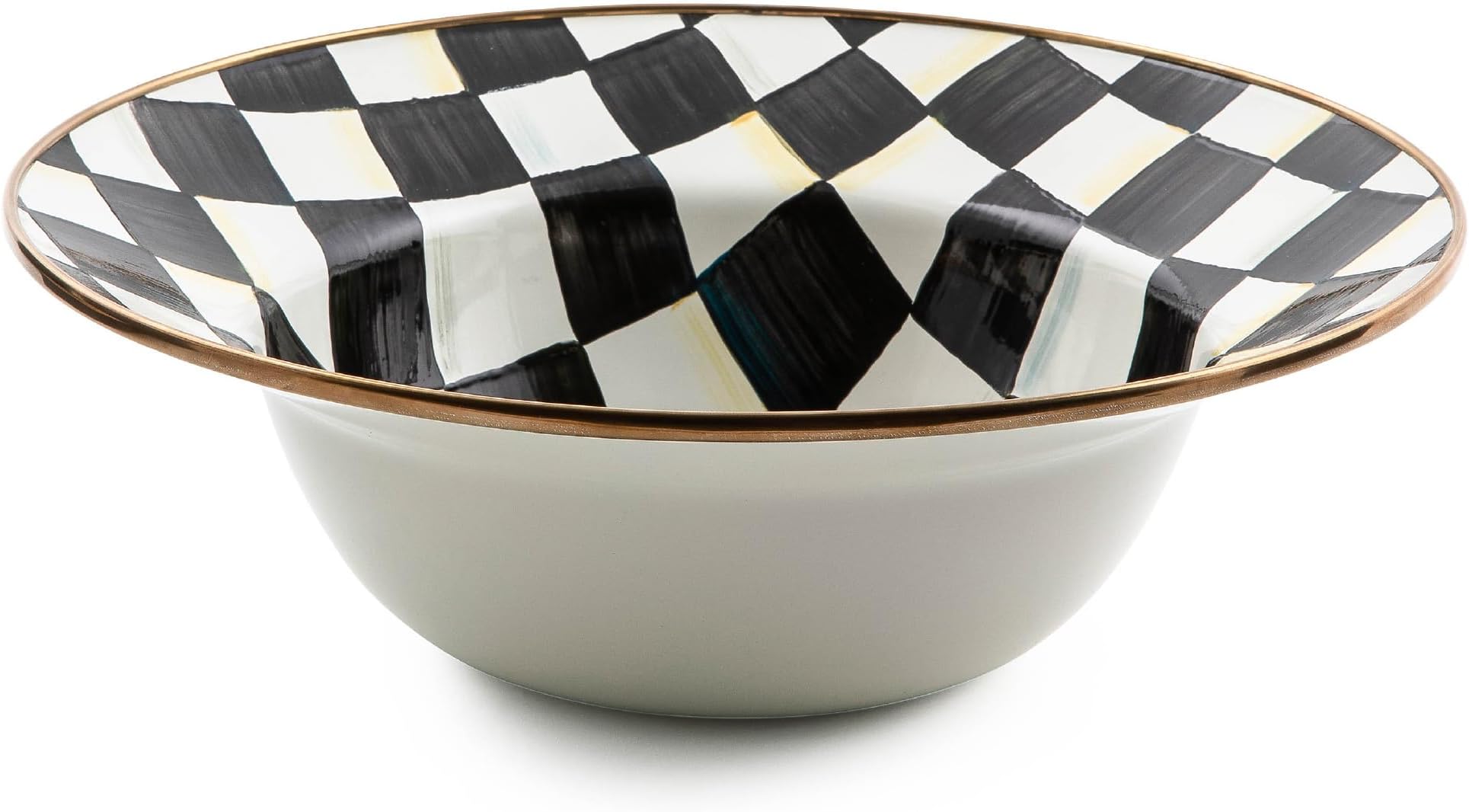 Enamel Serving Bowl, Enamel Serveware Bowl, 12 Inches, Black-and-White Courtly Check