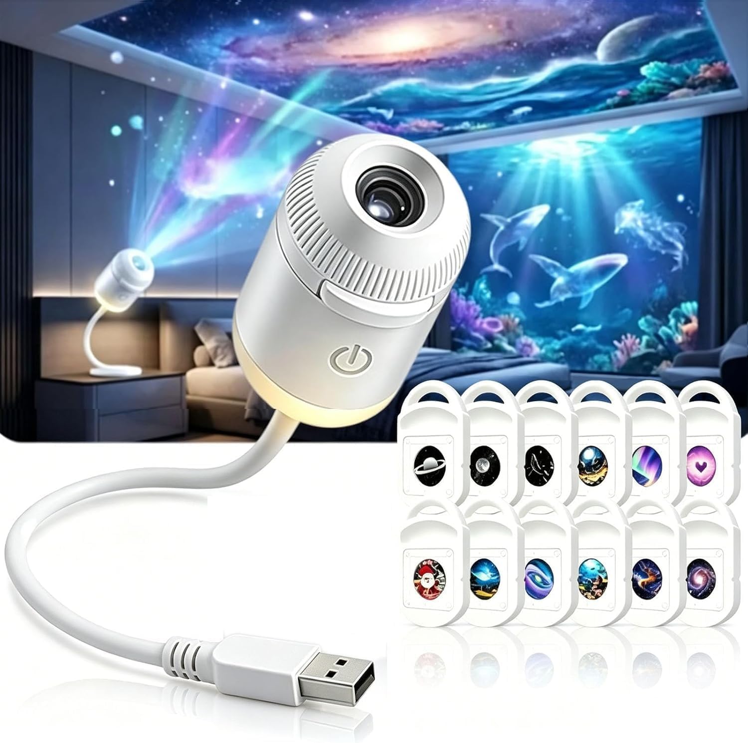 Comauo Night Light Projector,Holographic Night Light Projector，12 Patterns