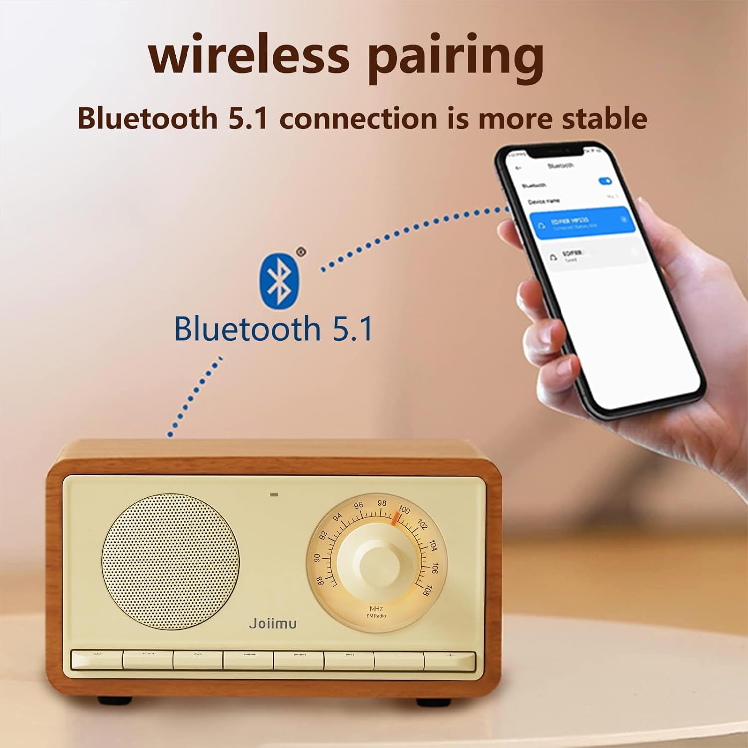 Wooden Vintage Radio Bluetooth Speaker Built-in Rechargeable Battery and FM Radio Antenna for Home Kitchen and Living Room - Image 5