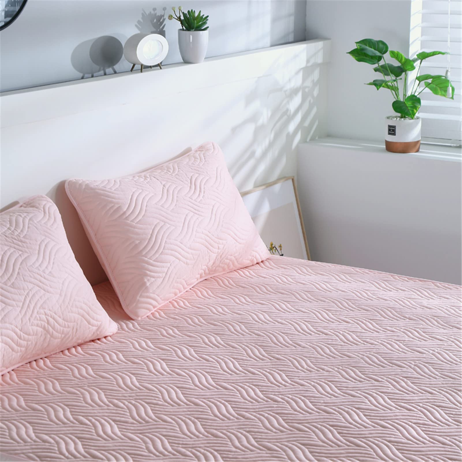Protector Colchón, Protector de colchón Acolchado con Triple Relleno, Funda Colchon de Rizo Transpirable y Hipoalergénico, Antiácaros (Rosa - A,Thin 100x200cm)