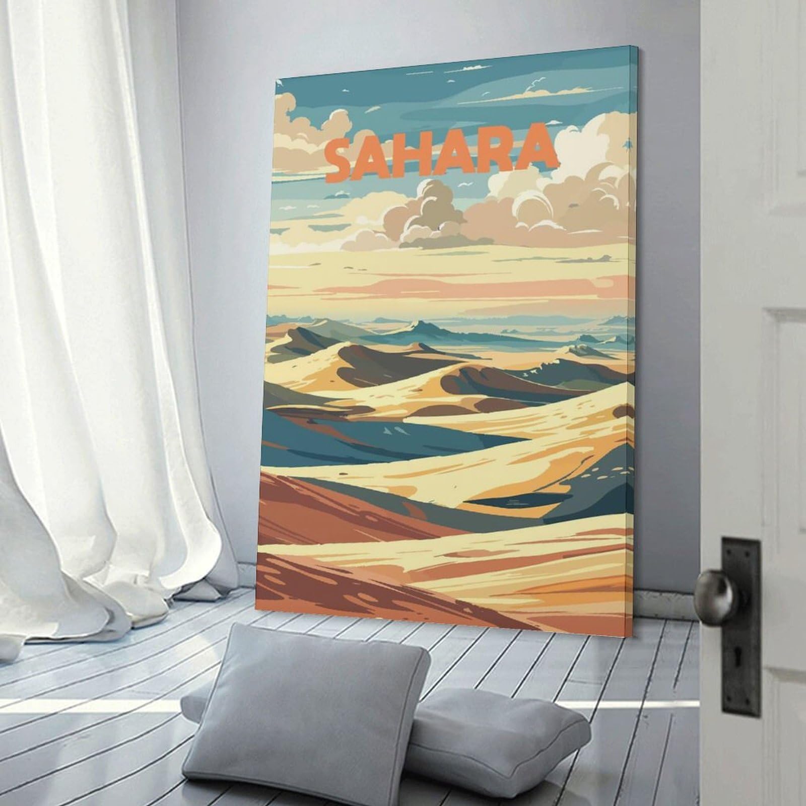 Junmoney Sahara Desert Landscape Art Canvas Wall Decor 24x36inch(60x90cm), for Corridors, Hallways Or Apartment Entries, A Stylish Accent for Home Entrances