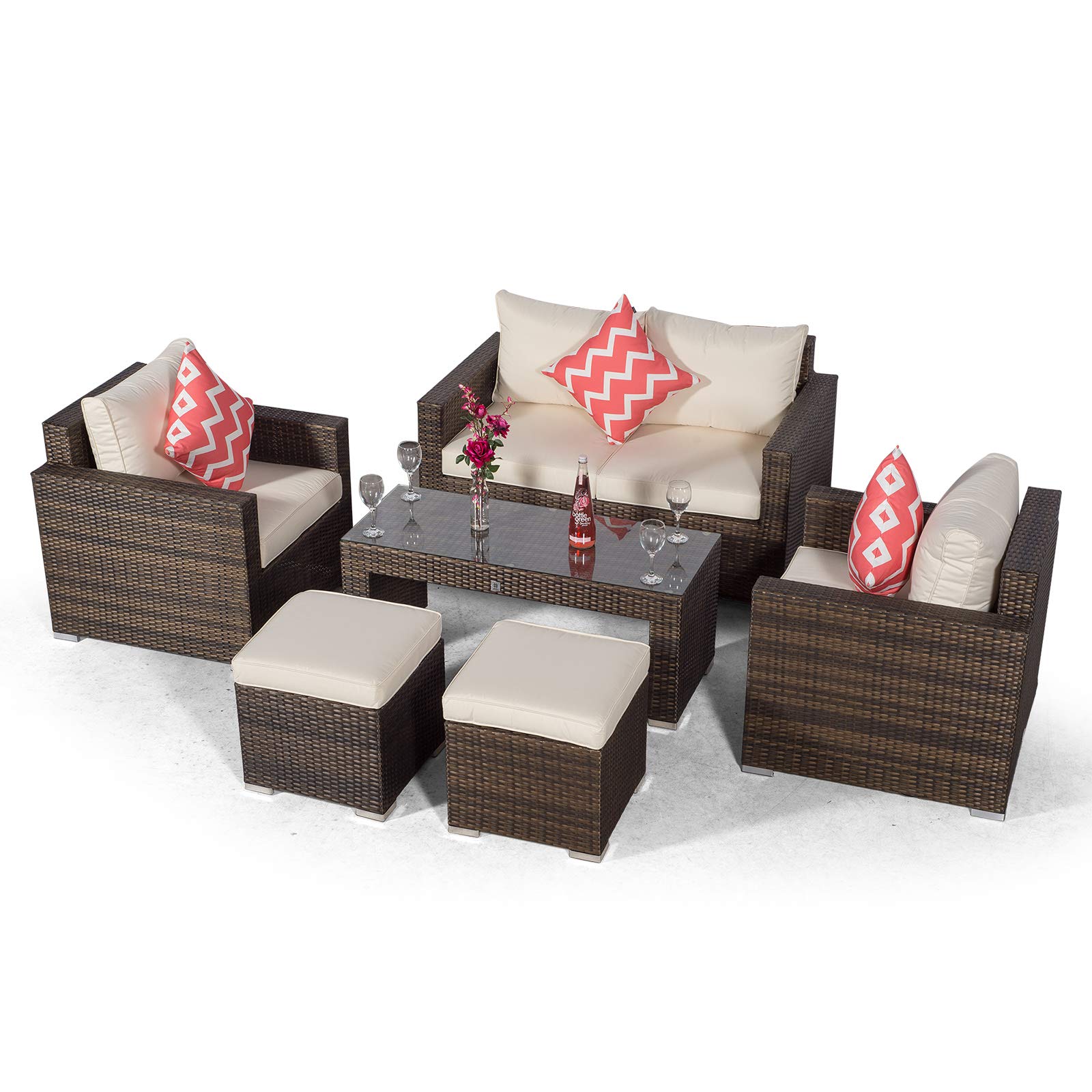 Buy Giardino Sydney 4 Seater Brown Rattan Conversation Sofa Set with 2