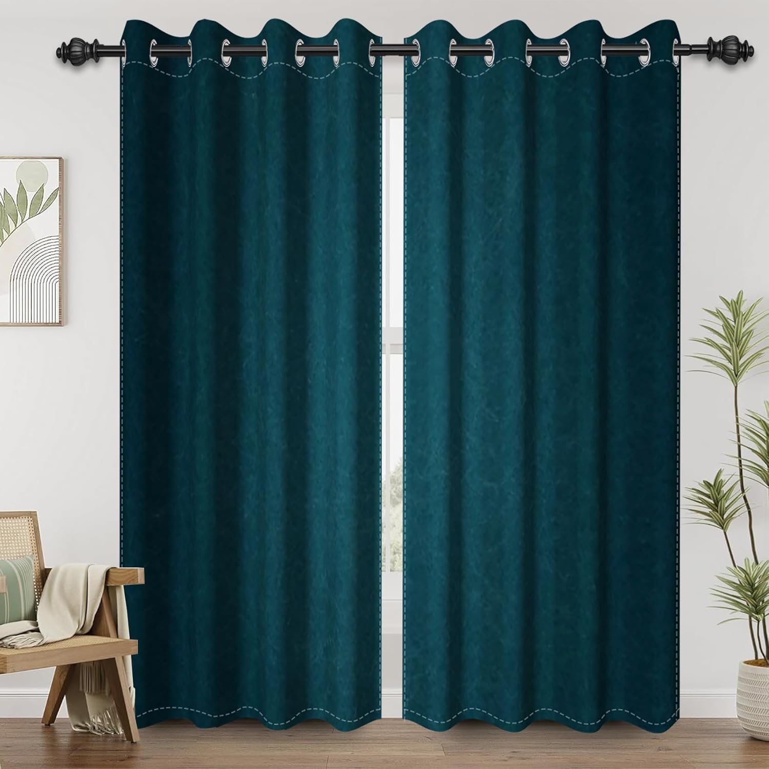 Renaiss Emerald Ombre Blackout Curtains for Bedroom Modern Abstract Texture Window Curtain Insulated Thermal Curtain with Grommet Top Window Drapes for Living Room Decor 2 Panels Set, 42x63 Inch
