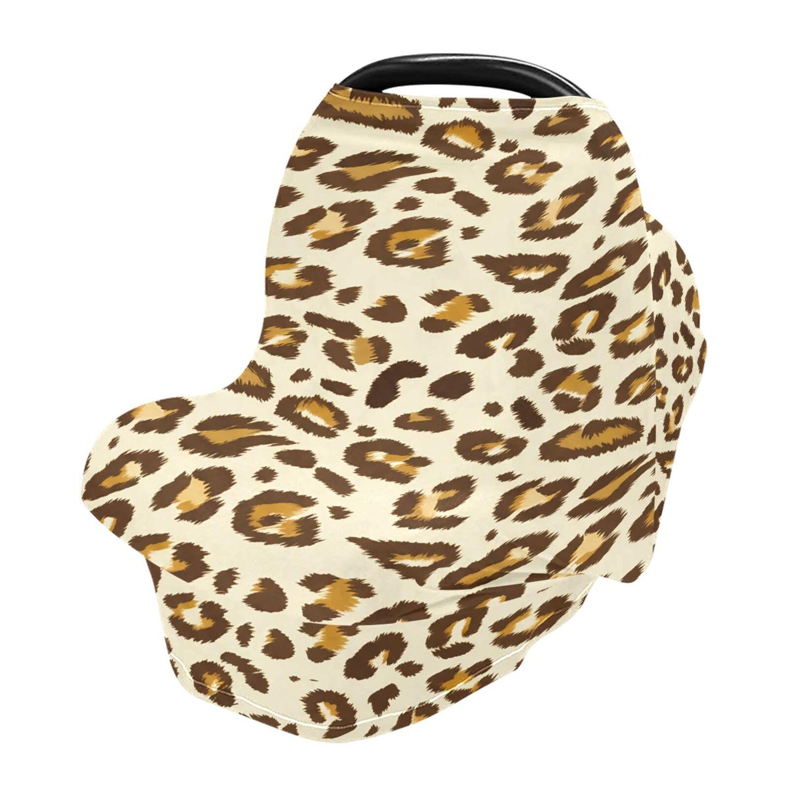 Nesatuwa Baby Car Seat Cover Beautiful Leopard Print Breastfeeding Covers Stretchy Breathable Multi-Use Cover Carseat Canopy for Girls and Boys