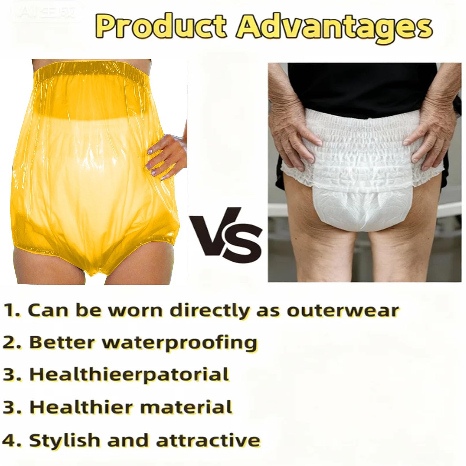 Erwachsene Plastik Windelhose, Windelhose Waschbar Höschen, Inkontinenz Unterwäsche Wiederverwendbar, Waschbare Slips Aus Kunststoff, UnisexYellow,7XL