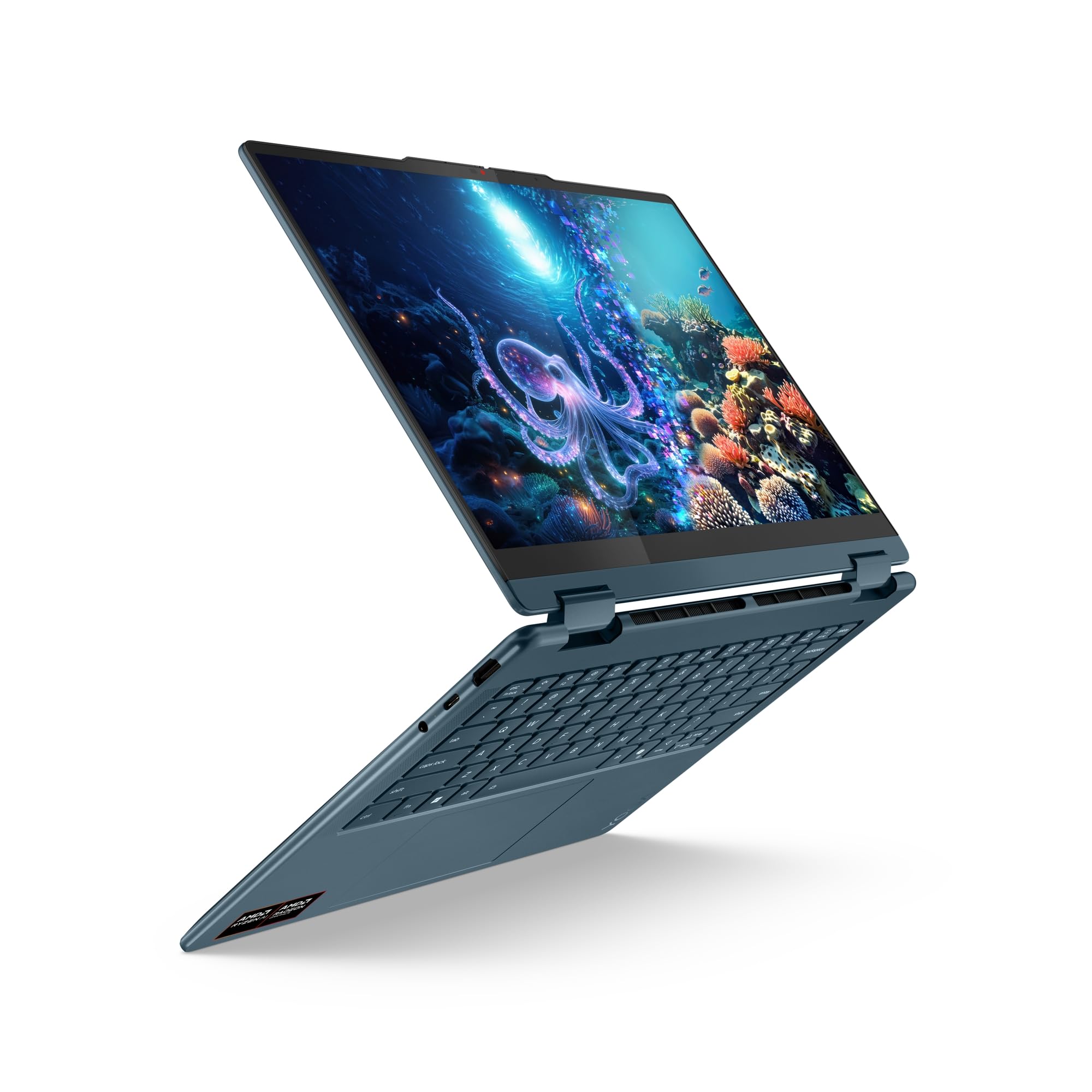 Lenovo Yoga 7 - Ordenador portátil 2 en 1, Copilot+PC, 14" WUXGA OLED, AMD Ryzen AI 7 350, 16 GB de RAM, SSD de 512 GB, AMD Radeon 860M, Win11, QWERTZ, Tidal Teal, 3 Meses Premium Care, Incluye Funda