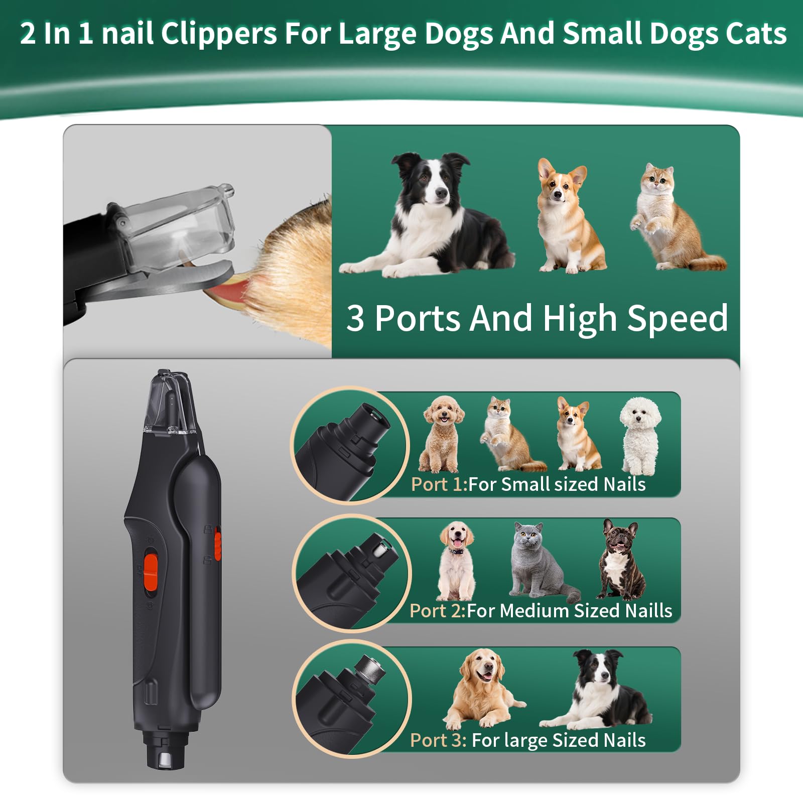 2-in-1 Cat Nail Clippers & Dog Nail Clippers Trimmers for Large Medium Small Dogs Cats Claw Trimmer Quick Sensor and Safety Guard USB Rechargeable with 2 LED Lights Dogs Nail Trimmer - image 6