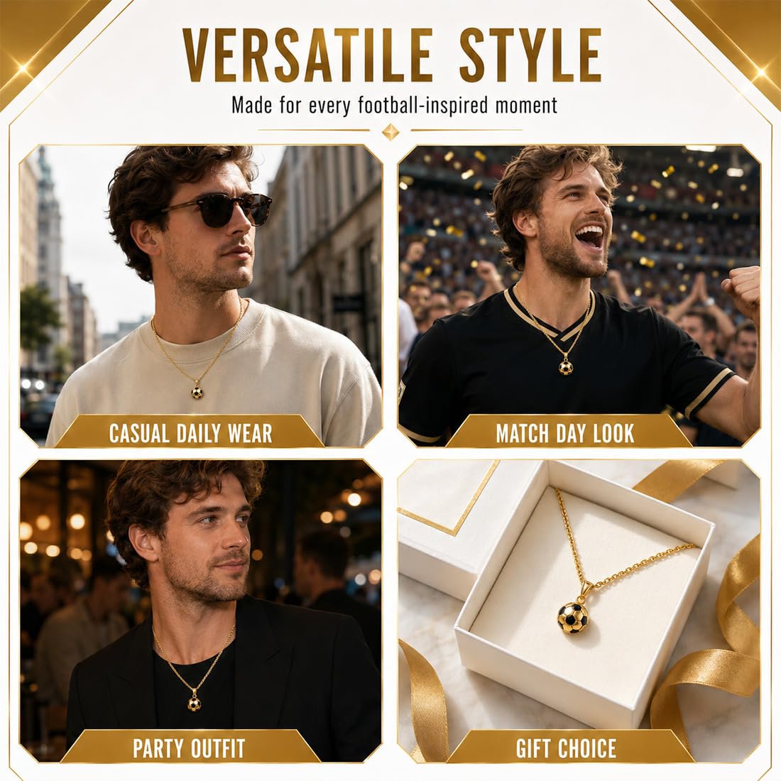 1 Collier Garcon, Collier Sport Perle Carrée Football, Collier Perle Sportif, Collier Homme Perle, Pour Tous Les Jours, Cadeau Pour Lui