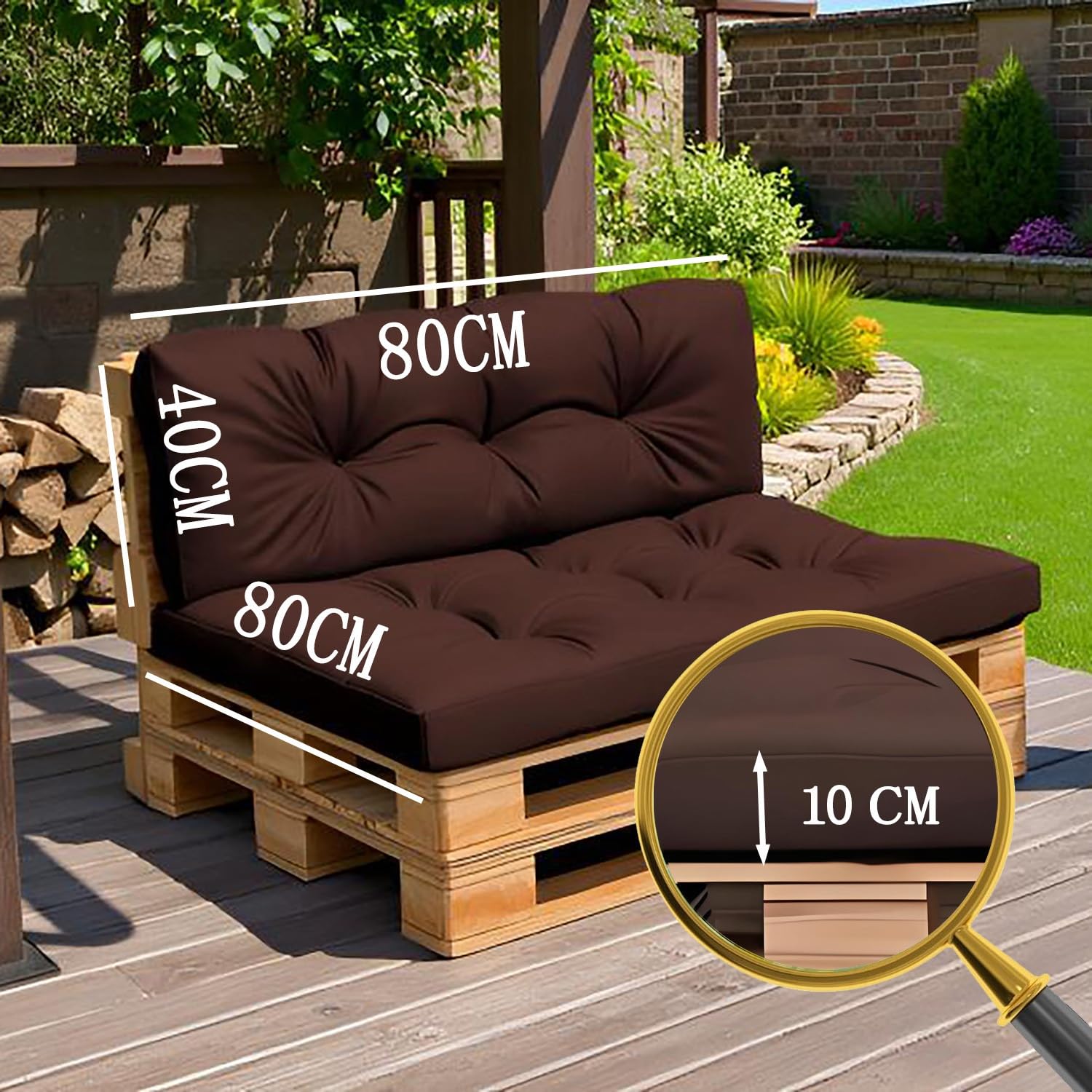Palettenkissen Wasserdicht Palettenkissen Set Indoor Outdoor 120x80 120x60 100x60 80x60 Garten Sofakissen mit Rückenlehne Blau (80x80 + 80x40 cm)
