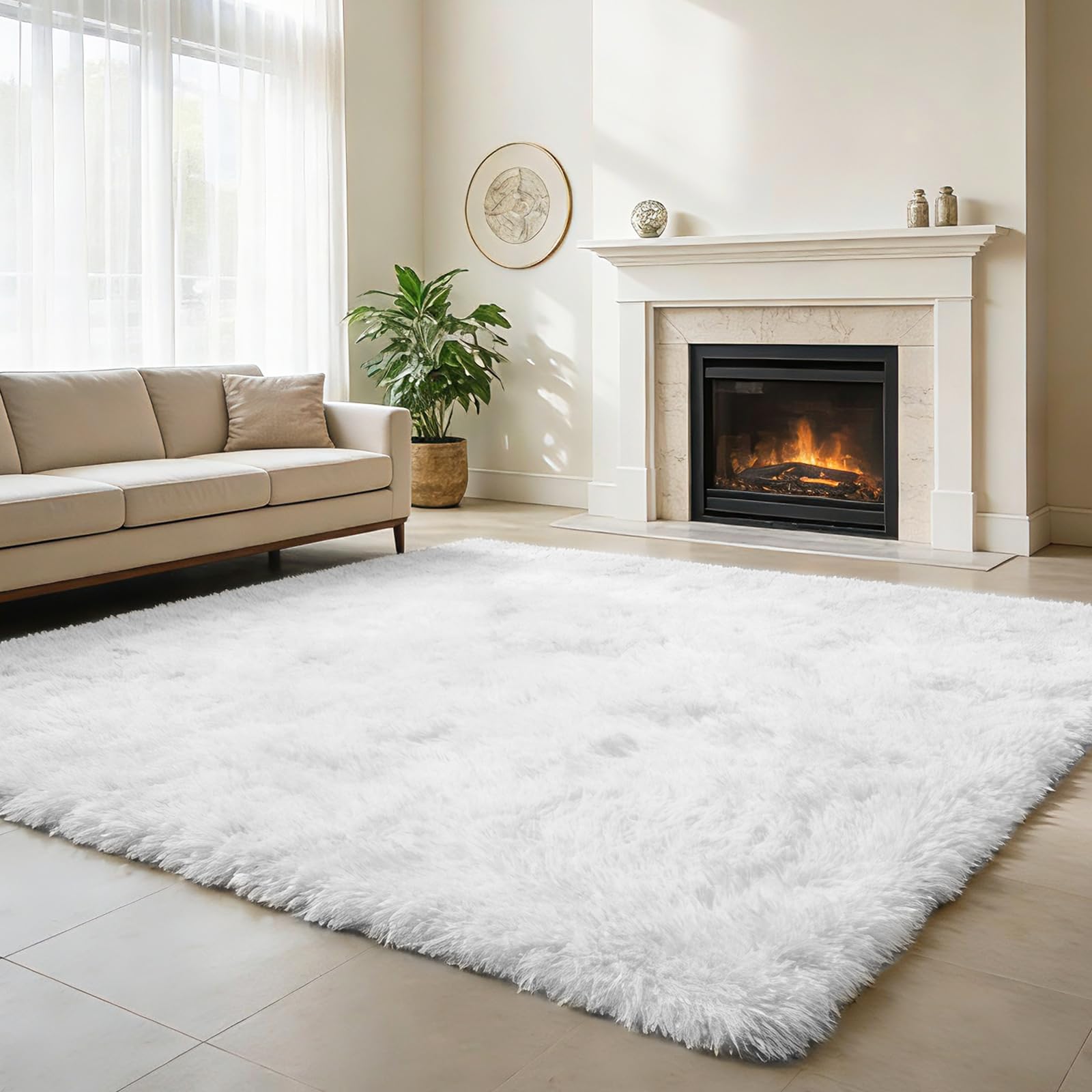 Shag Area Rug for Bedroom 5x8,White Fluffy Area Rugs for Living Room,Soft Fuzzy Rug Non-Shedding Indoor Plush Carpet for Kids Bedroom Nursery Dorm Home Decor