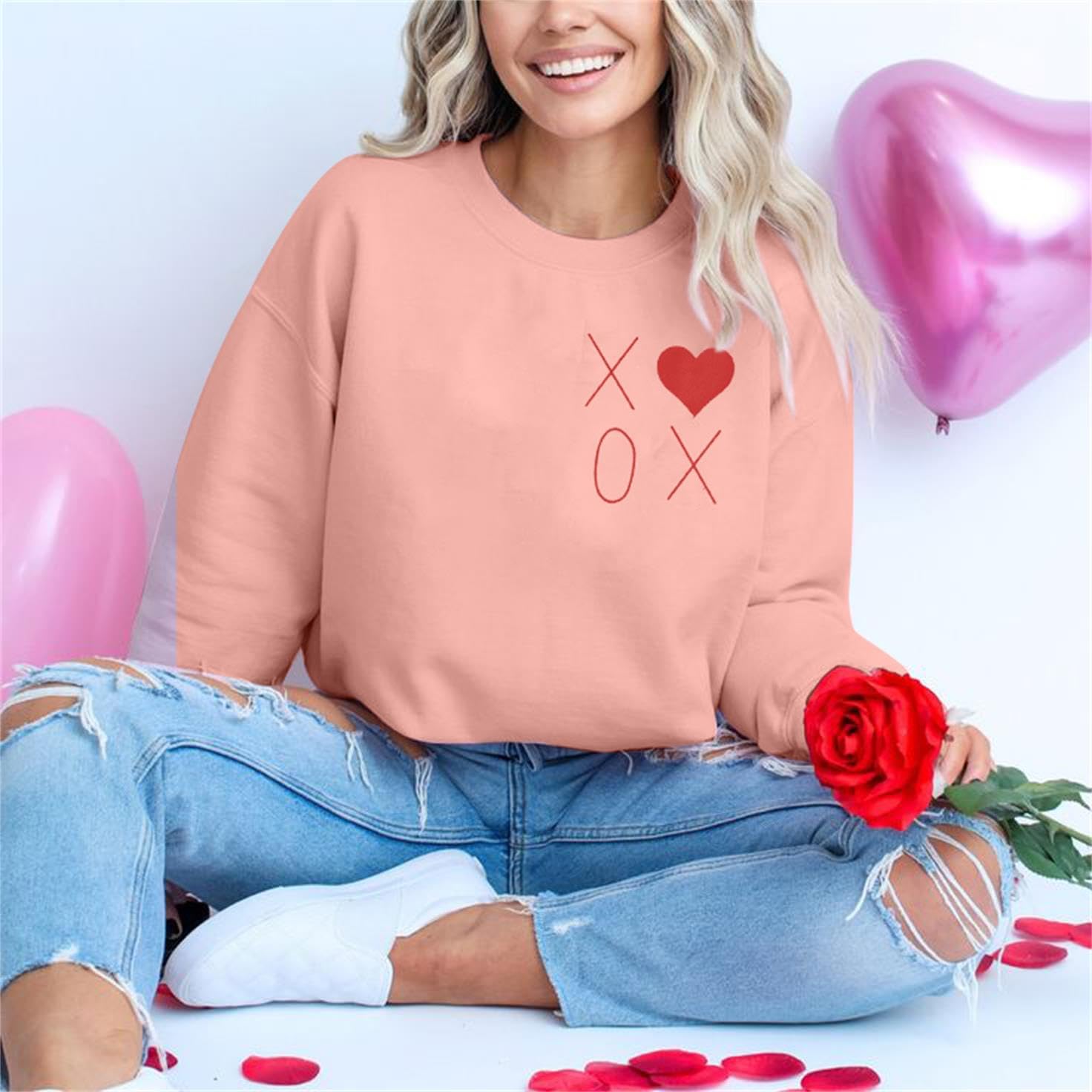 SFHFY Valentines Sweatshirt Women Cute Love Heart Sweater Valentine Pullover Shirt Casual Heart Long Sleeve Tops - Image 5